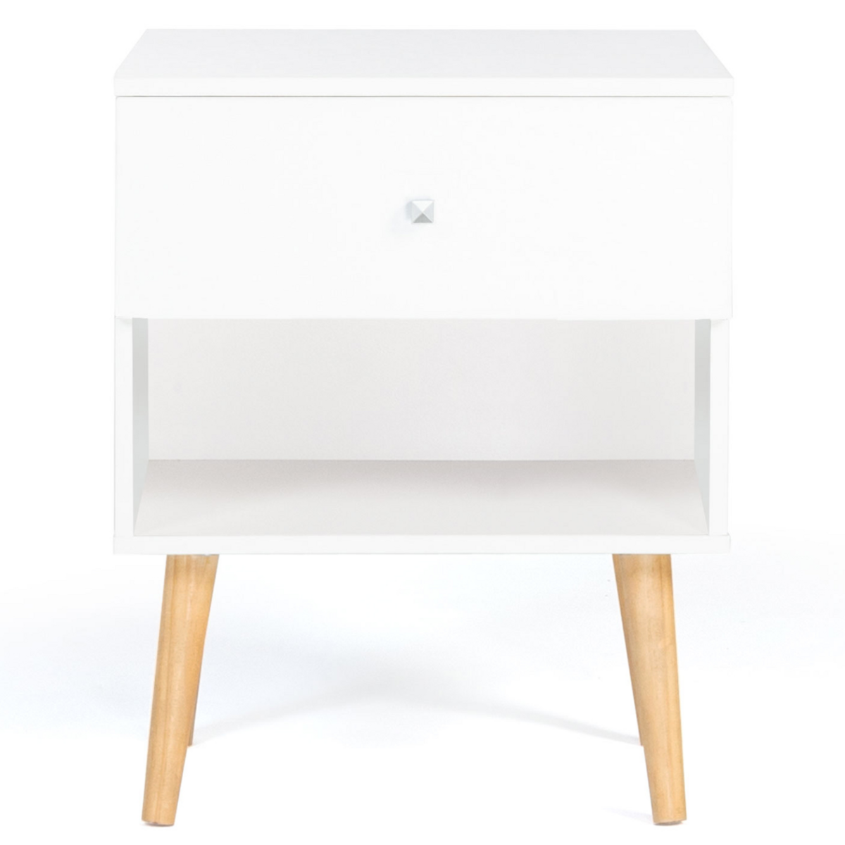 ID MARKET Lot de 2 tables de chevet EMMIE scandinaves 1 tiroir avec niche blanc