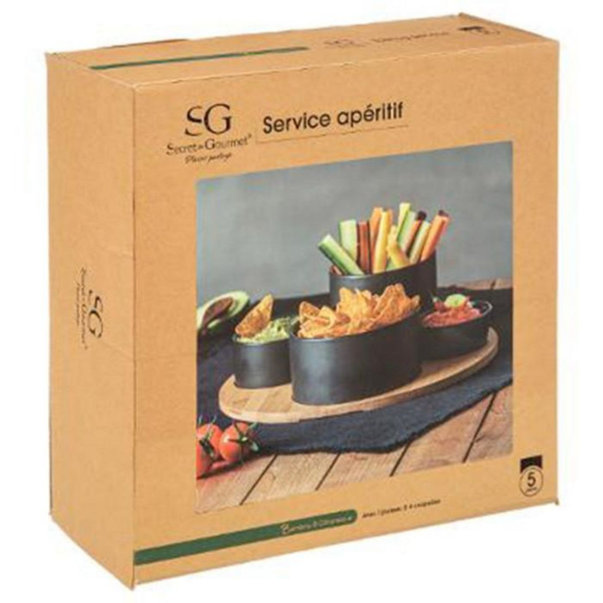 SECRET DE GOURMET Set Apéritif 5 Pièces  Modern Wood  33cm Noir