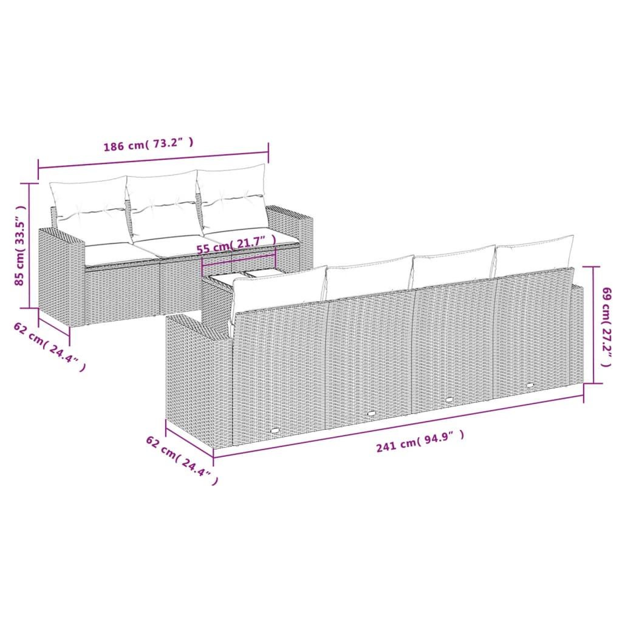 Voir la diapositive 3 : VIDAXL Salon de jardin 8 pcs avec coussins gris clair resine tressee