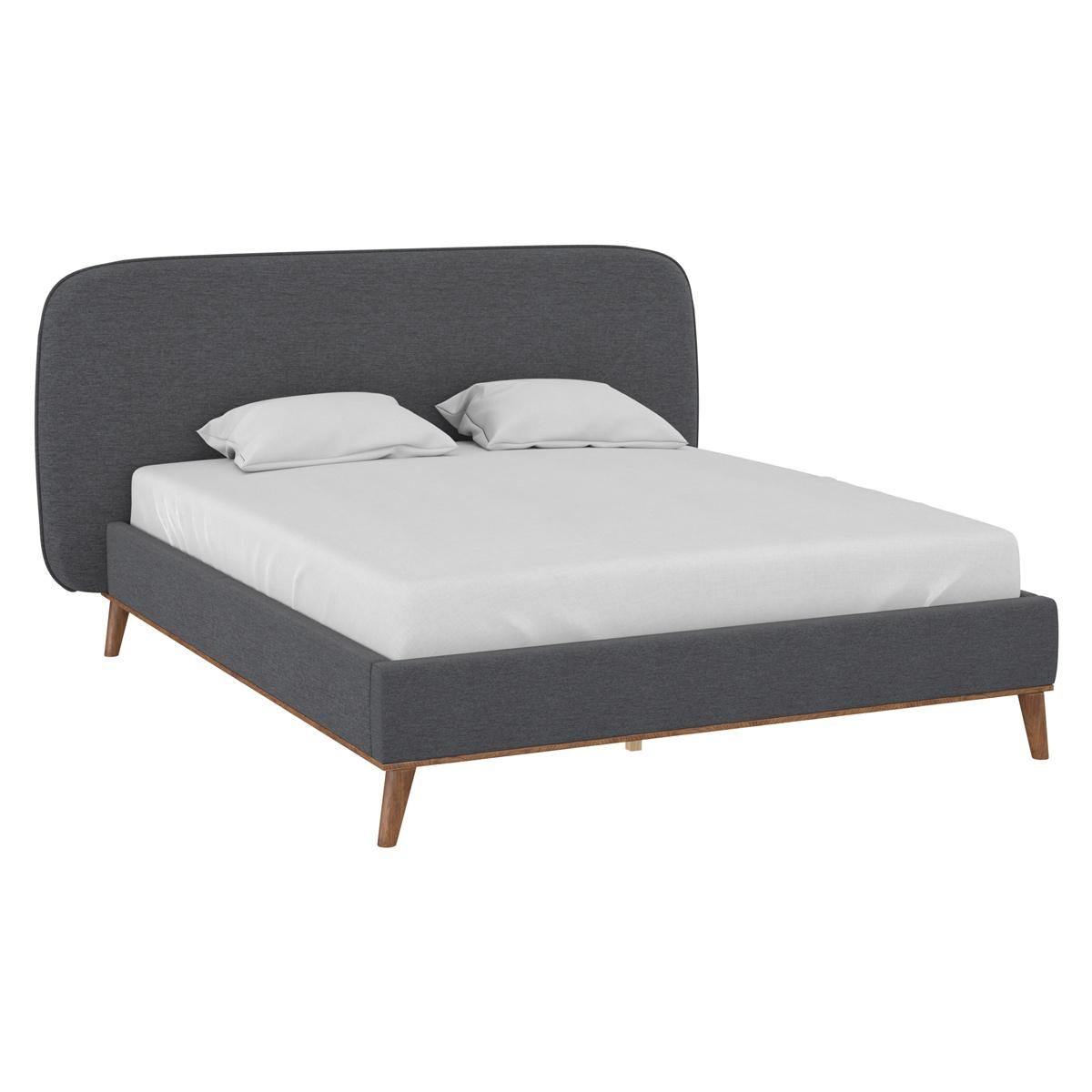 Rendez vous déco Lit double 140x190 cm en tissu gris/beige - Modjo