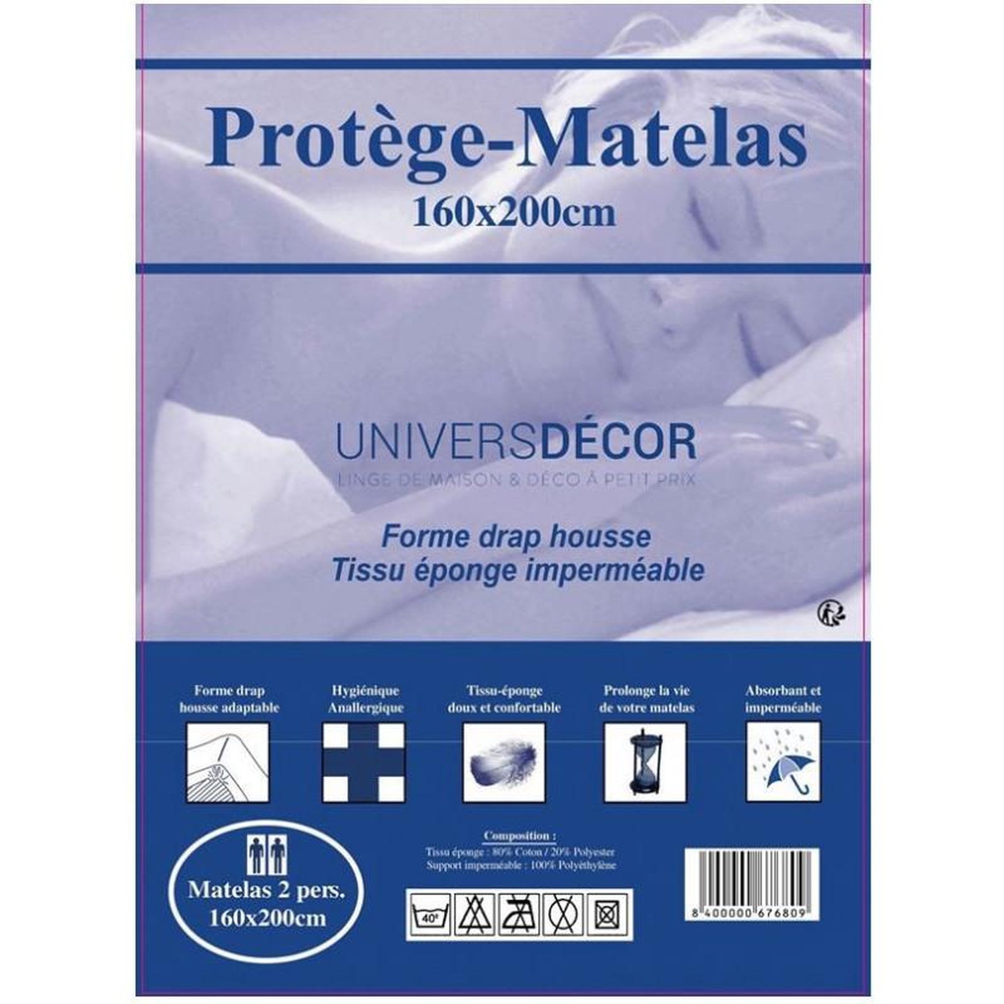 Voir la diapositive 2 : COTON PUR Protège matelas imperméable, absorbant et anti-acariens 160 x 200 cm