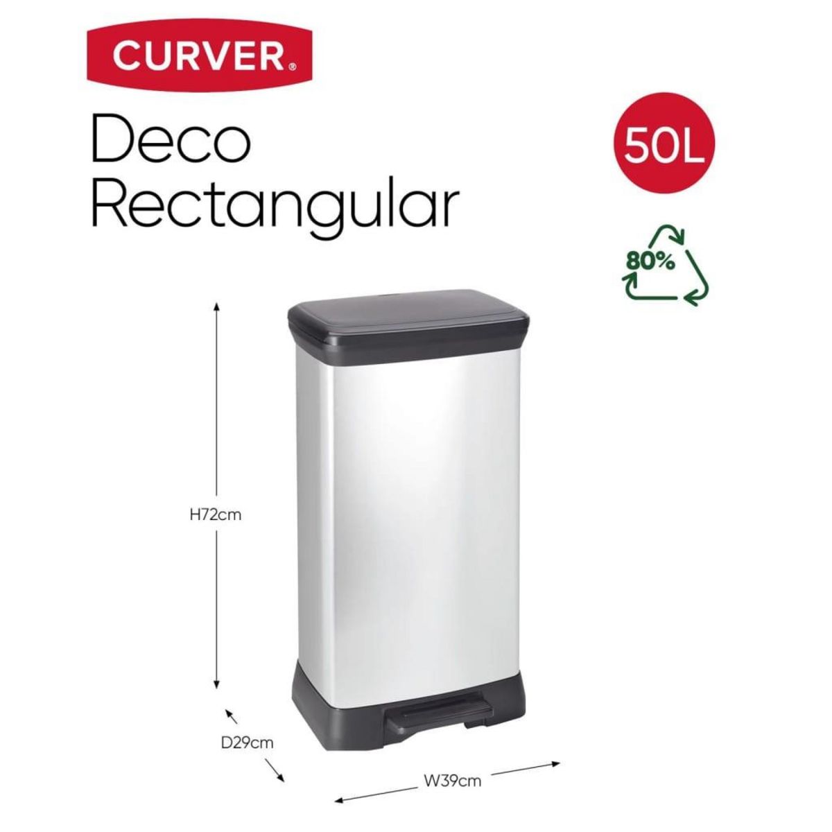 CURVER Curver Poubelle a pedale Deco 50 L Argente