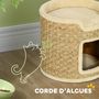 Voir la diapositive 5 : PAWHUT Panier coussin griffoir chat 3 en 1 design tonneau - Ø 38 x 37H cm - jonc de mer peluche beige