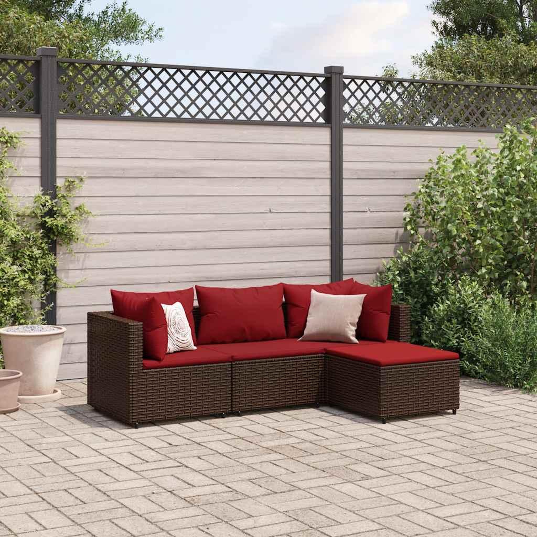 VIDAXL Salon de jardin 4 pcs avec coussins Marron Resine tressee
