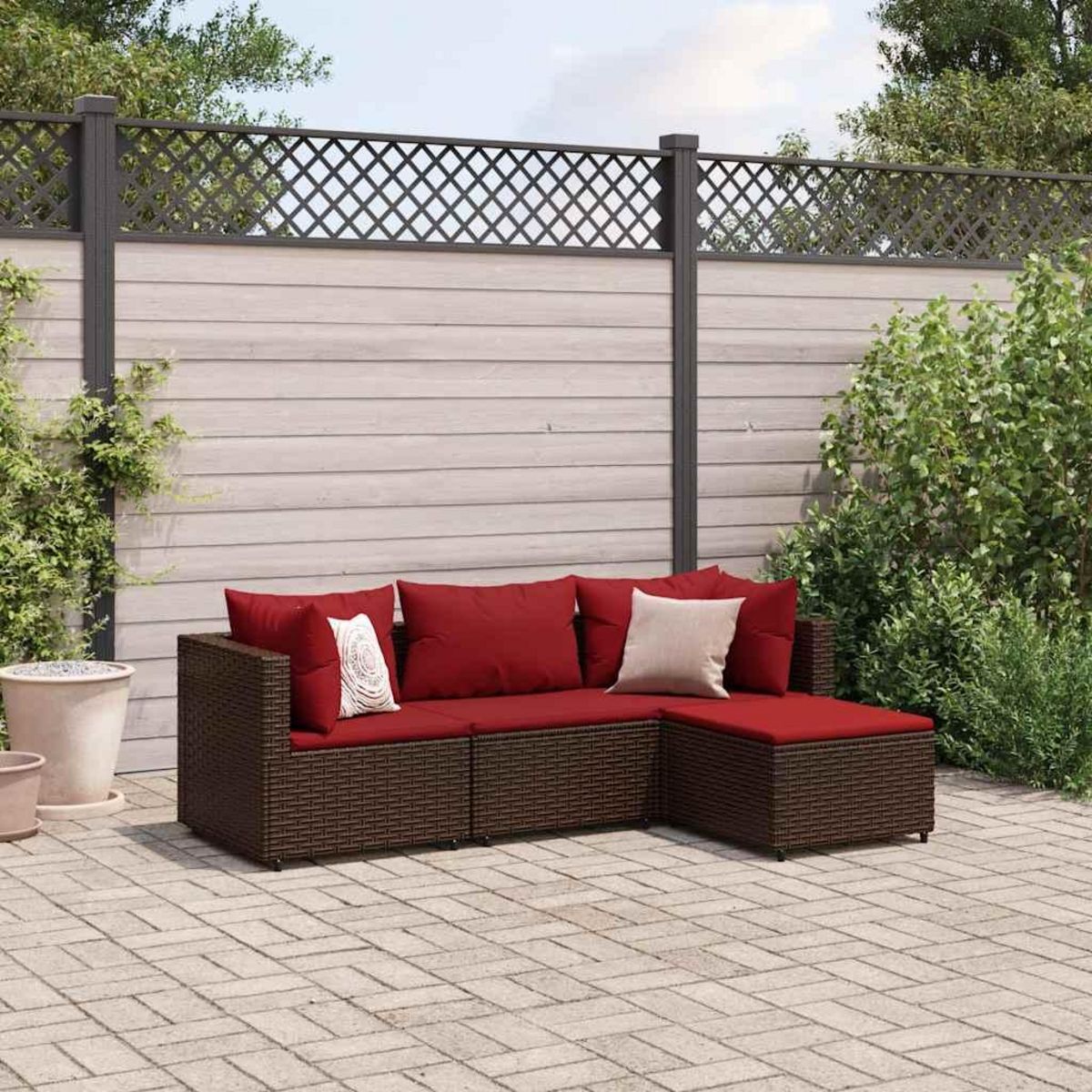 VIDAXL Salon de jardin 4 pcs avec coussins Marron Resine tressee
