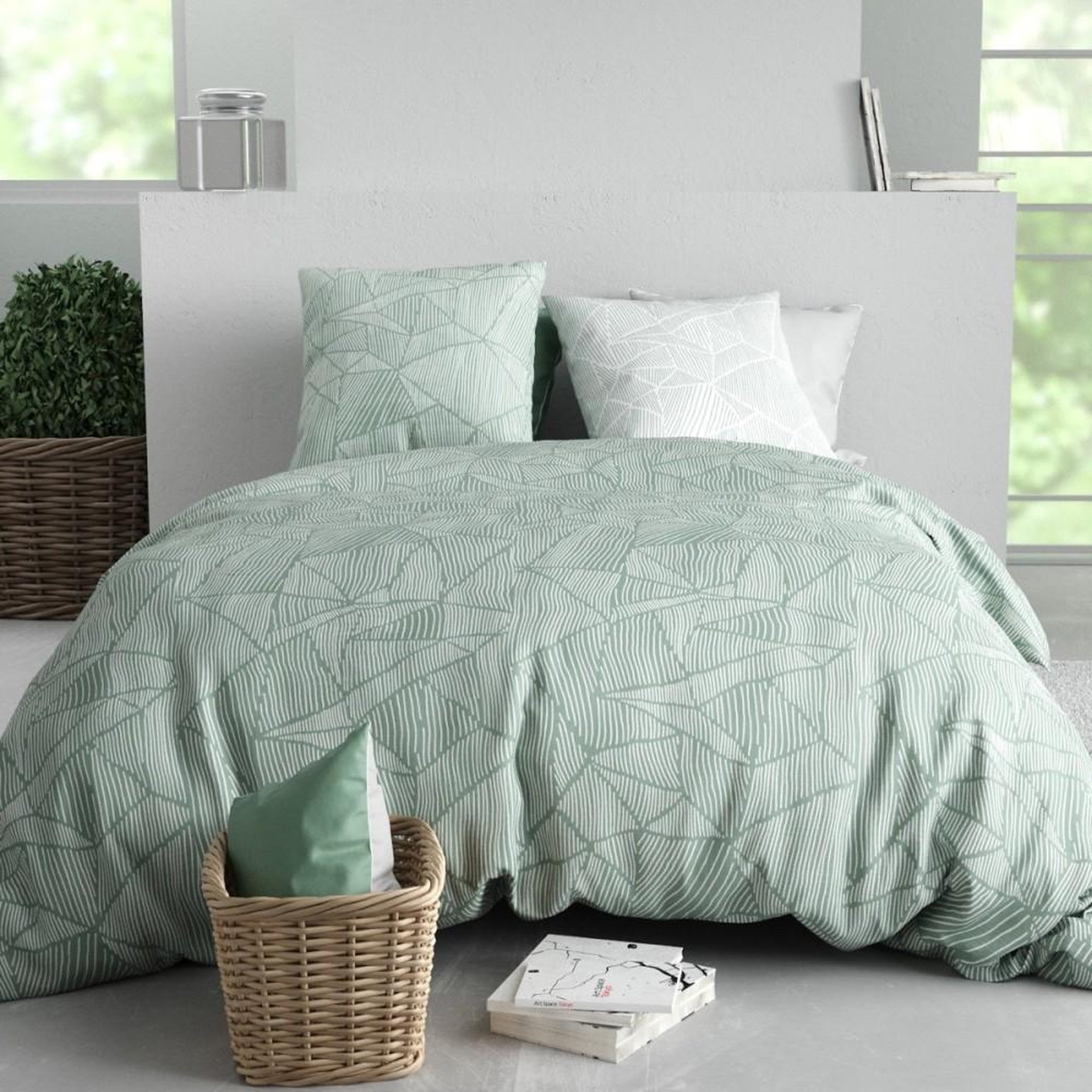 Voir la diapositive 1 : ATELIER DU COTON Housse de couette 200x200 ADELY + 2 taies coton 57 fils