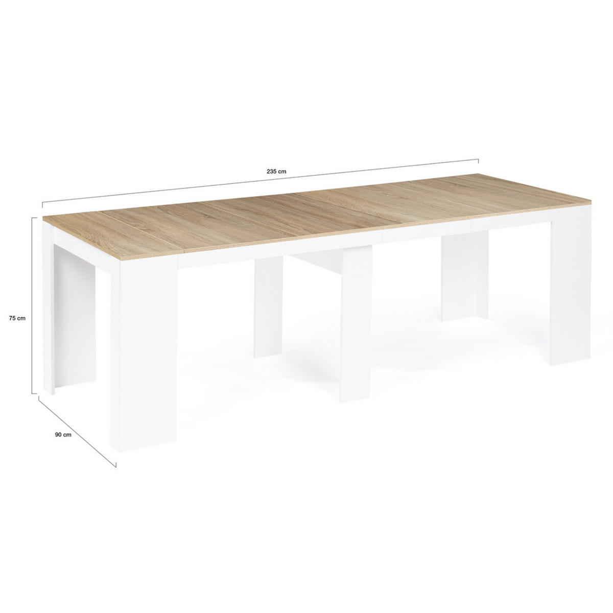 ID MARKET Table console extensible ORLANDO 10 personnes 235 cm bois blanc et façon hêtre