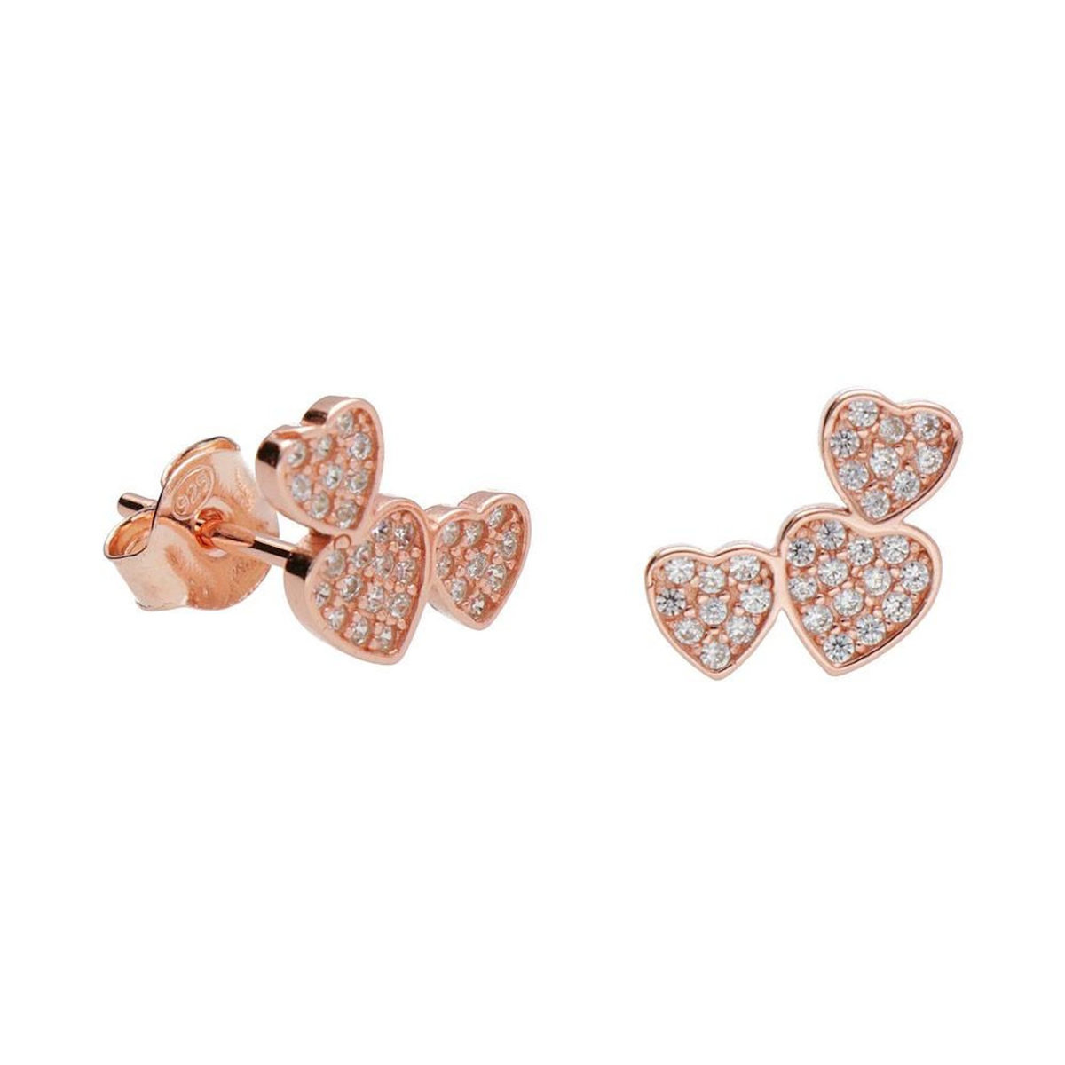L'ATELIER D'AZUR Boucles d'Oreilles Argent 925/000 Rose Gold - Coeurs Pavés de Zirconiums