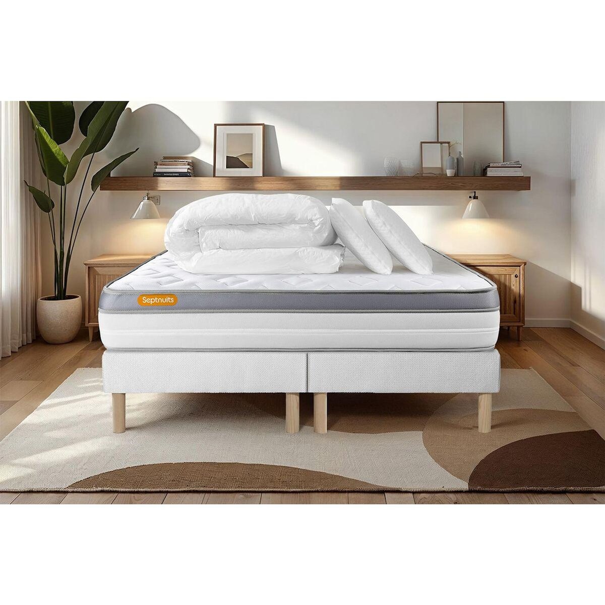 SEPTNUITS Pack matelas + double sommiers Memo Zen Mousse à mémoire de forme 5 zones de confort MAXI épaisseur