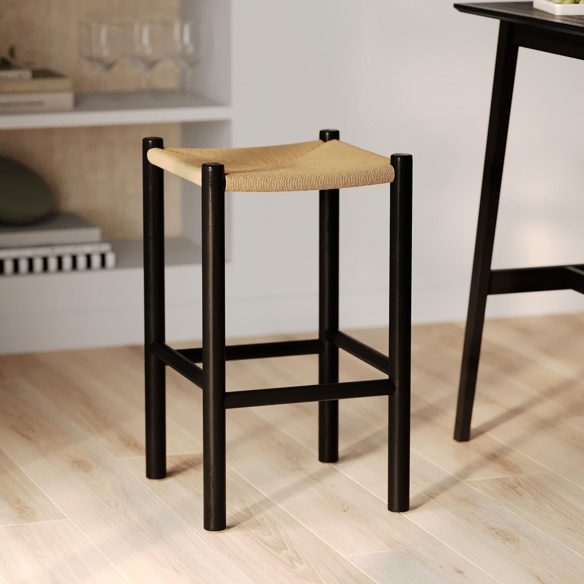 Rendez vous déco Tabouret pour ilot central 65 cm en teck noir et rotin-Kaïa