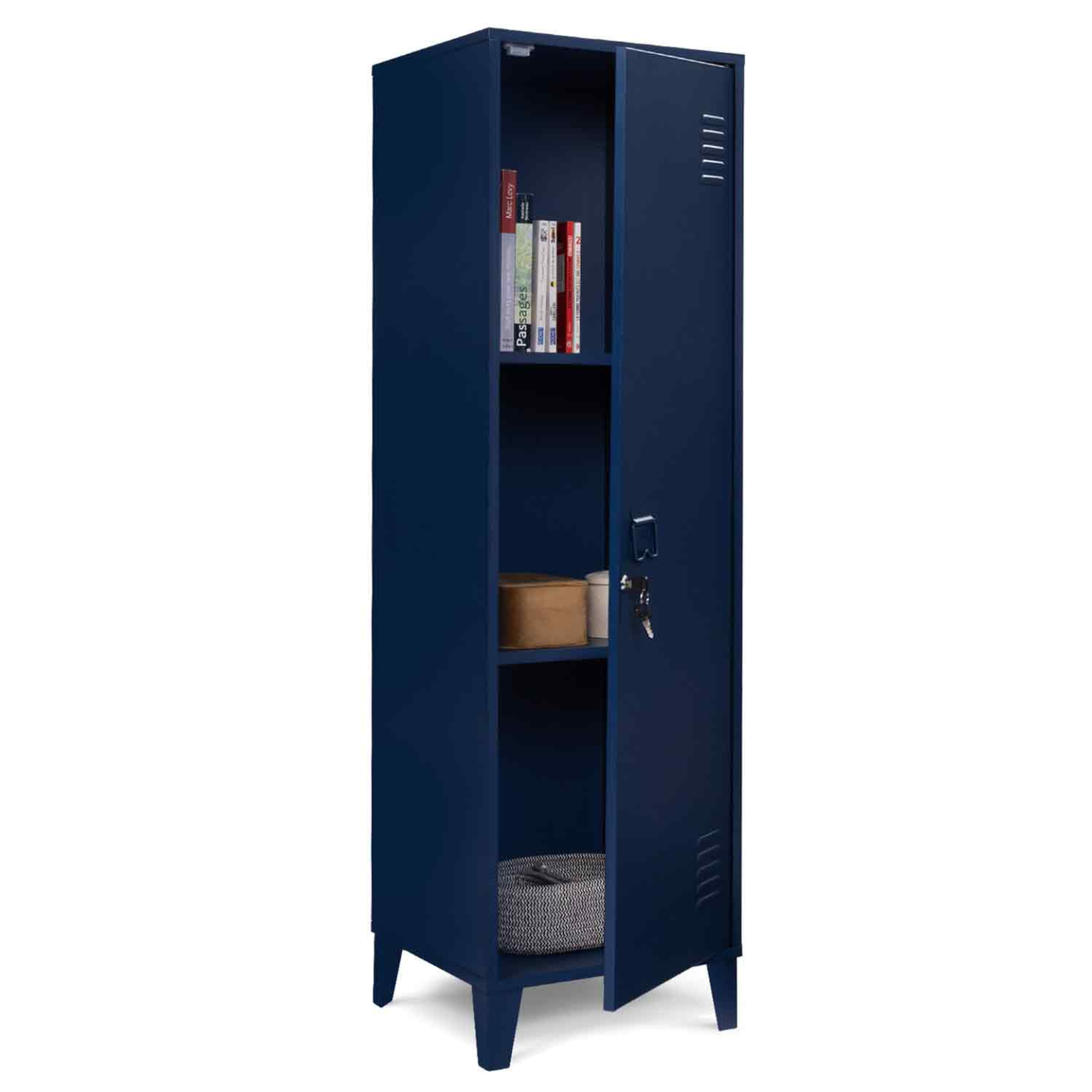 Voir la diapositive 4 : ID MARKET Armoire vestiaire ester 1 porte métal bleu foncé design industriel