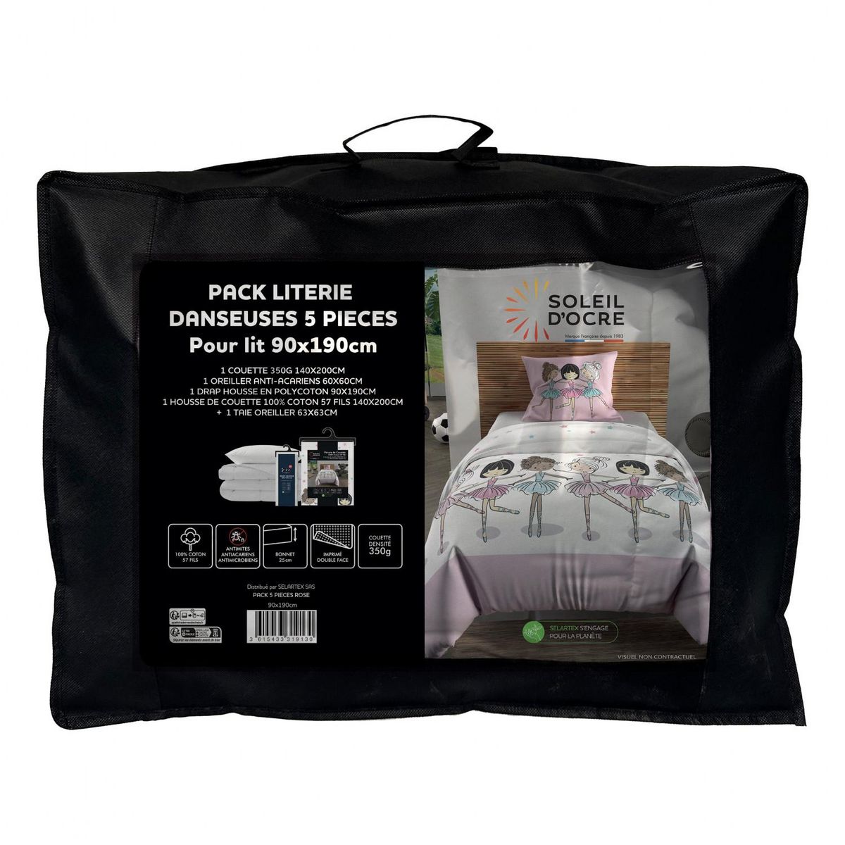 SOLEIL D'OCRE Ensemble couette et parure 5 Pièces DANSEUSES rose pour lit en 90x190 cm, par Soleil d'ocre