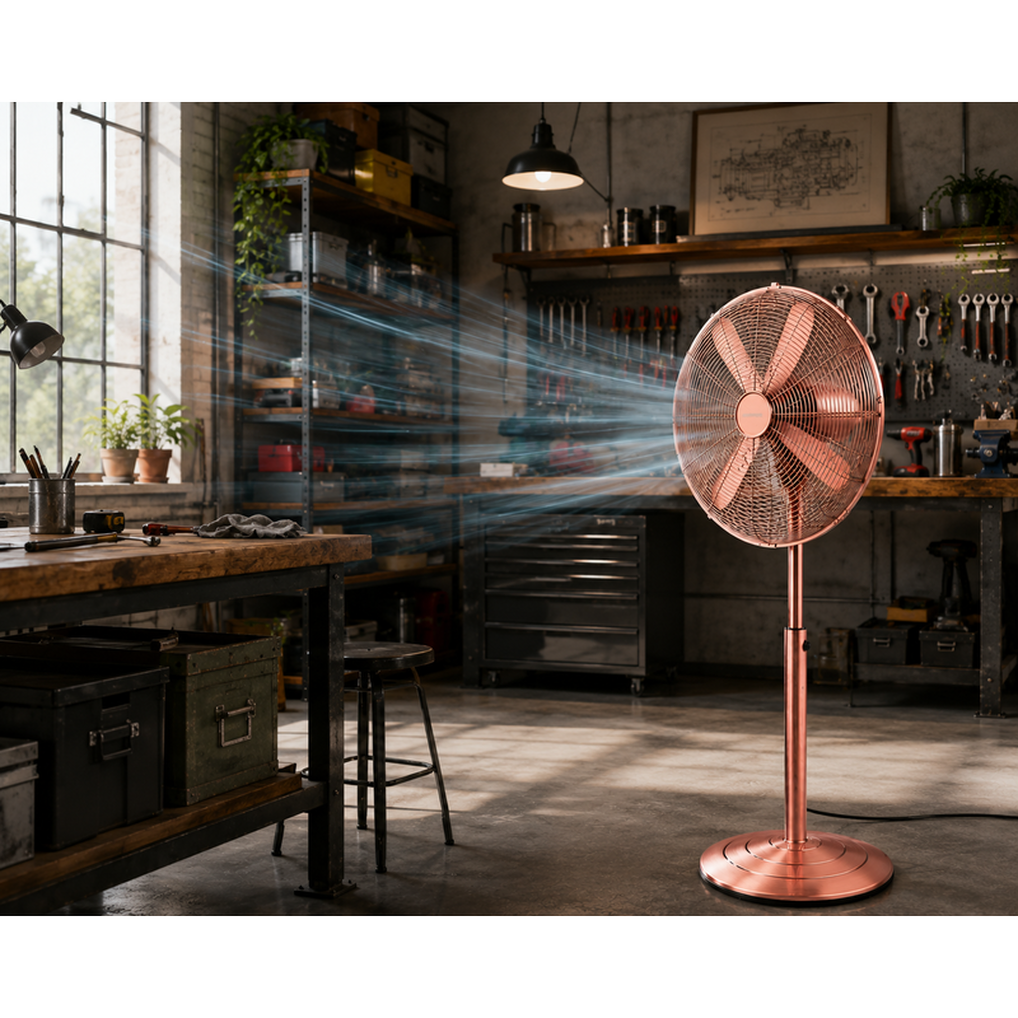 Voir la diapositive 4 : Ventilateur sur base vintage en métal 40 cm – bronze