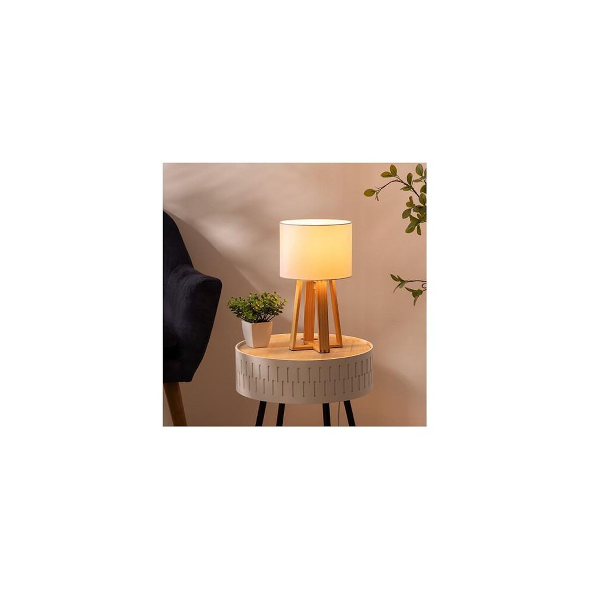 ATMOSPHERA Lampe pied bois Molu blanc