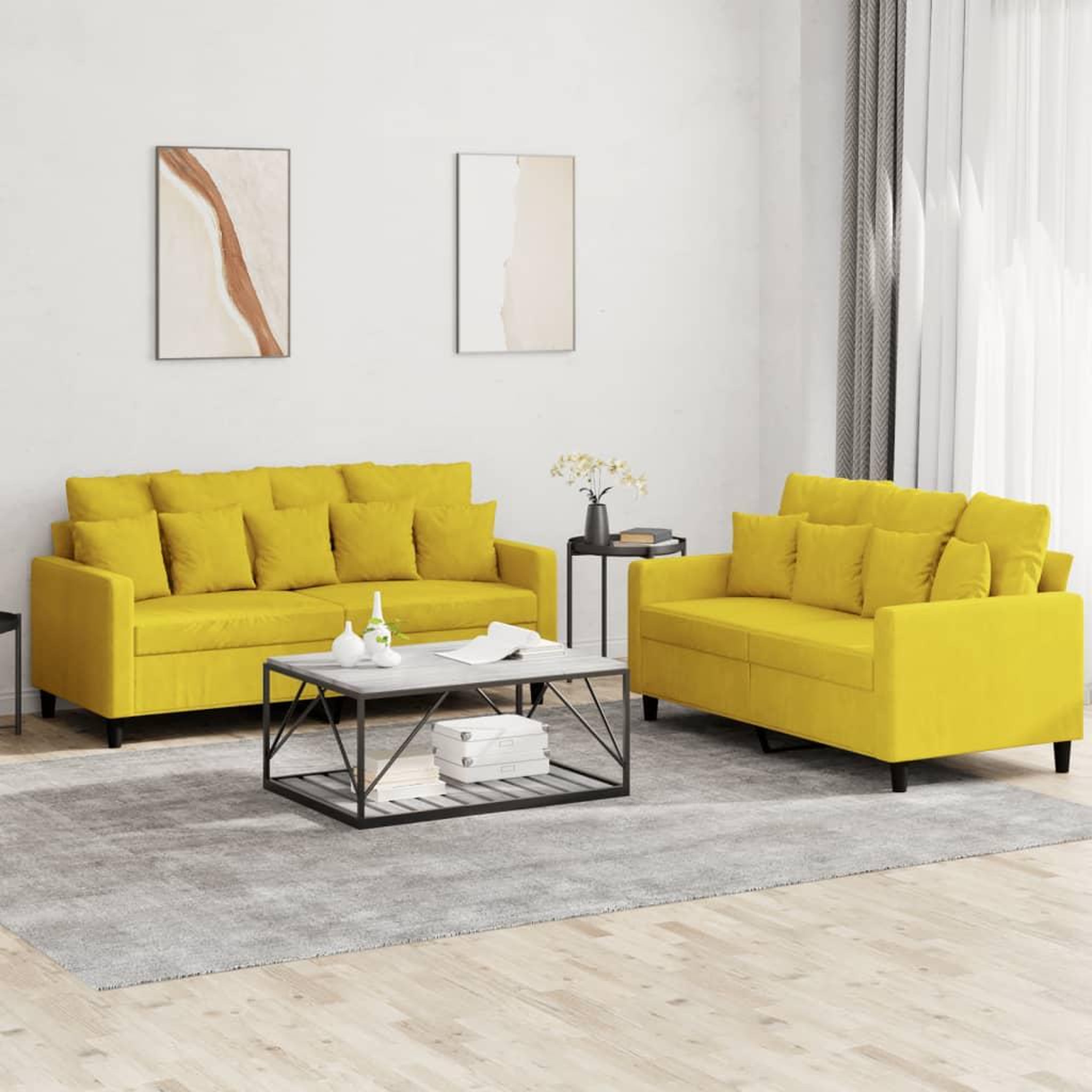 VIDAXL Ensemble de canapes 2 pcs avec coussins Jaune Velours