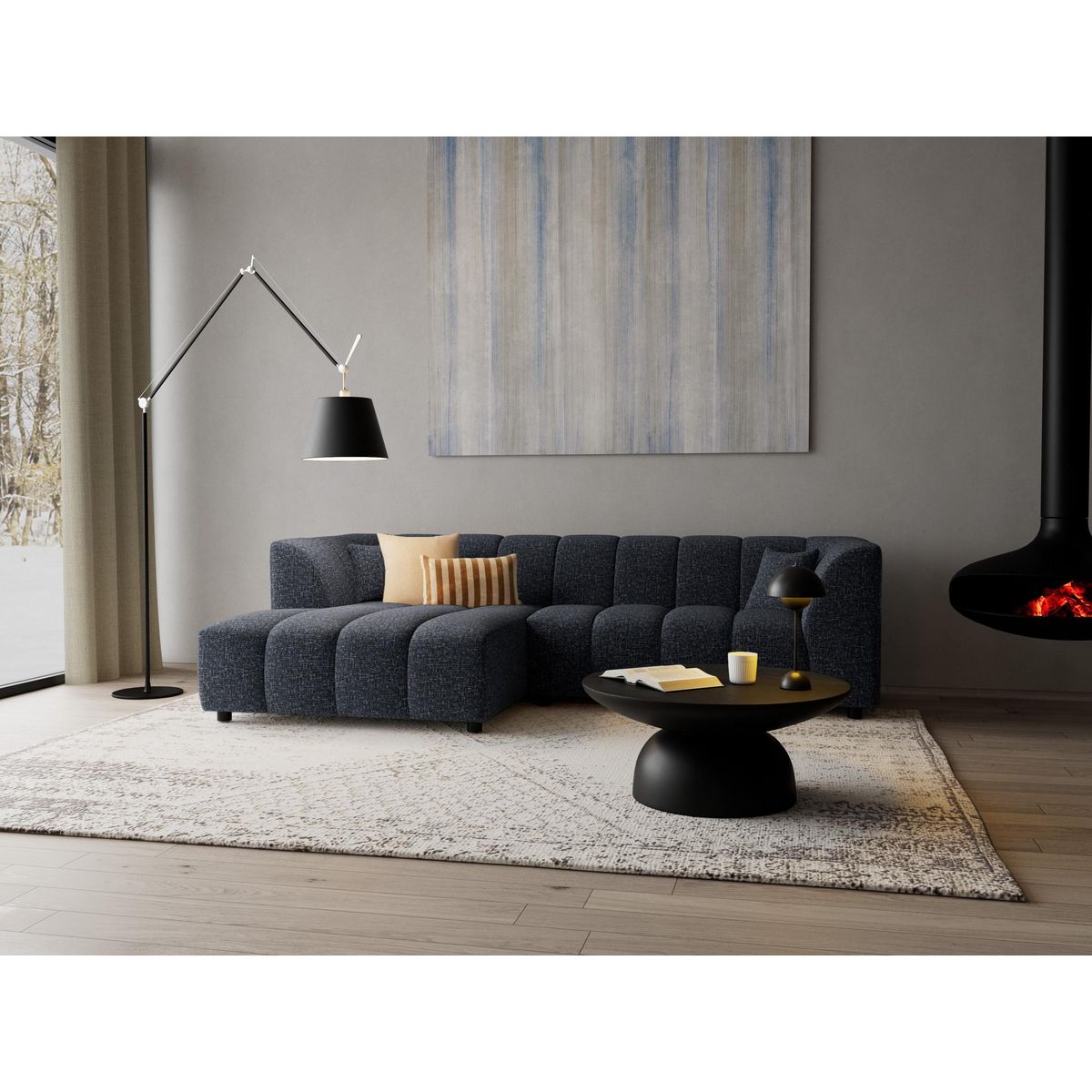 LISA DESIGN Curtis - canapé d'angle gauche 4 places avec accoudoir en tissu texturé