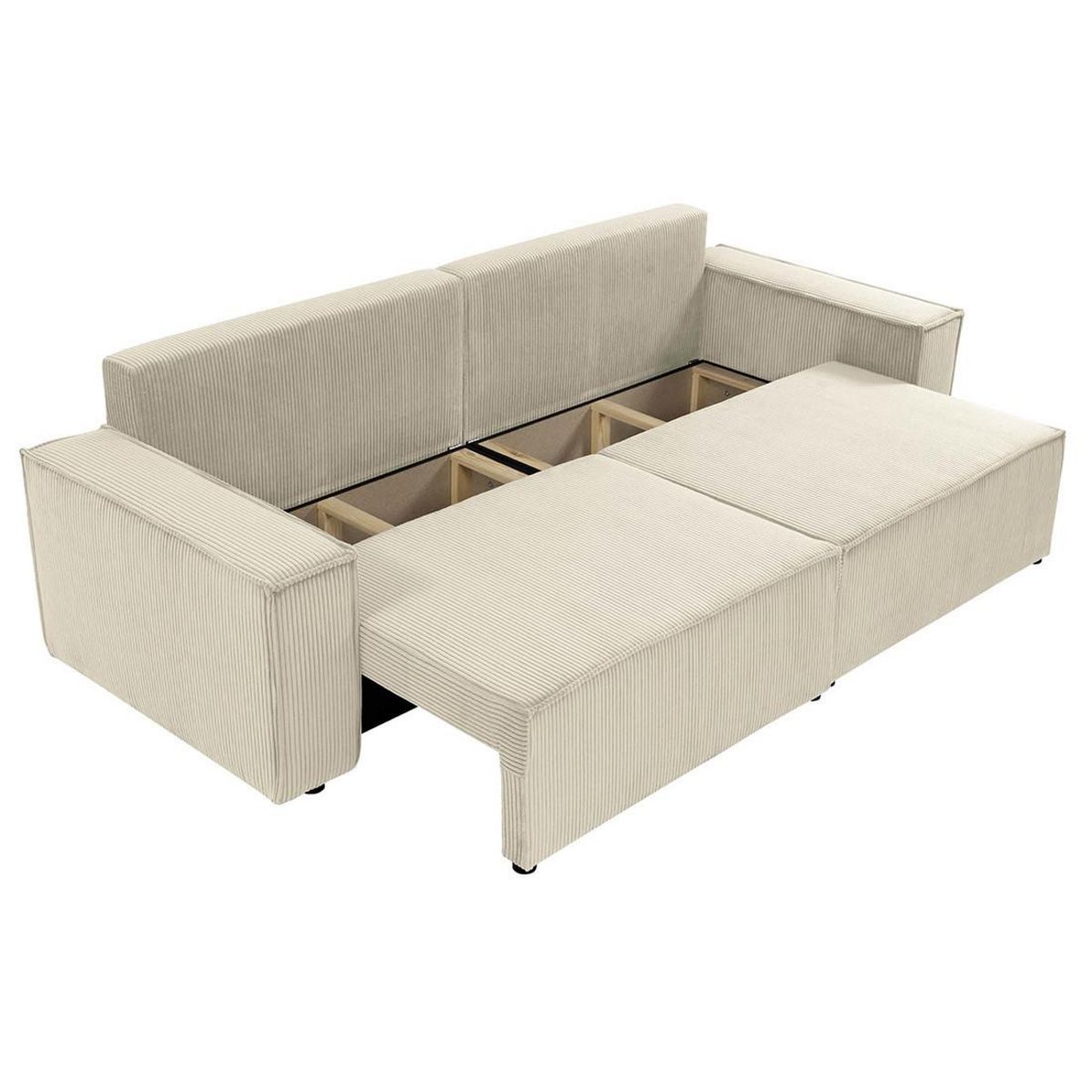 BEST MOBILIER Cezanne - canapé droit 3 places convertible avec coffre en velours côtelé