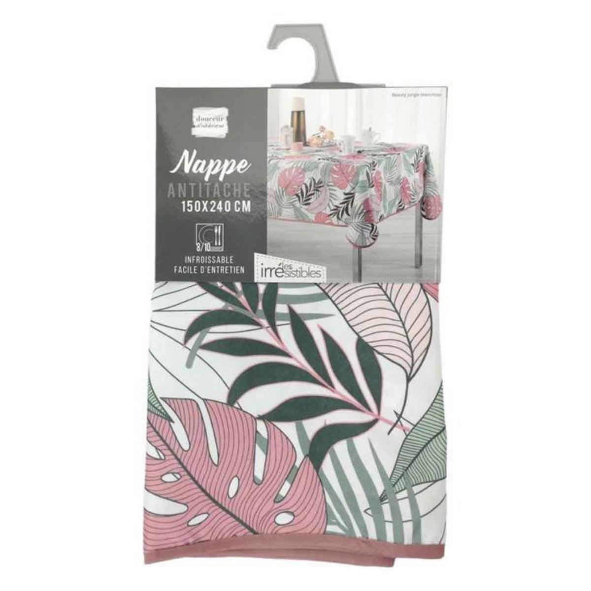 Paris Prix Nappe Antitache  Beauty Jungle  150x240cm Blanc & Rose