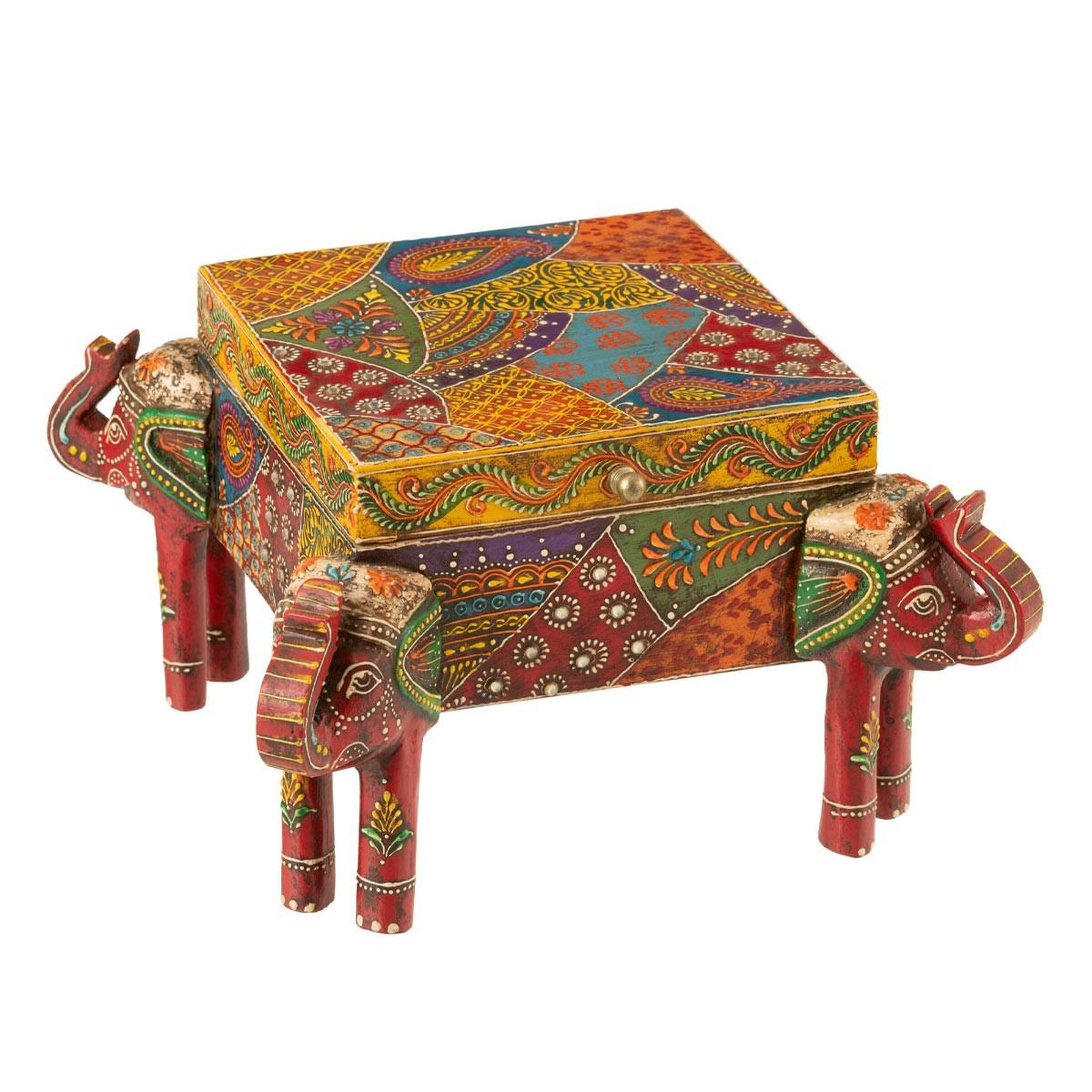J-LINE Boîte déco éléphant en bois  delhi  23cm multicolore
