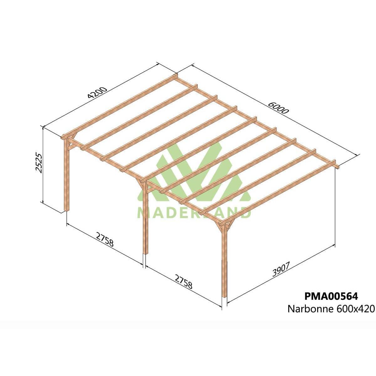 JARDIDECO Pergola adossée en bois massif Narbonne 600 x 420 cm - Maderland