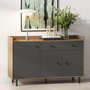 Voir la diapositive 2 : HOMIFAB Buffet 3 portes 1 tiroir gris anthracite et effet bois 136 cm - Aurelia