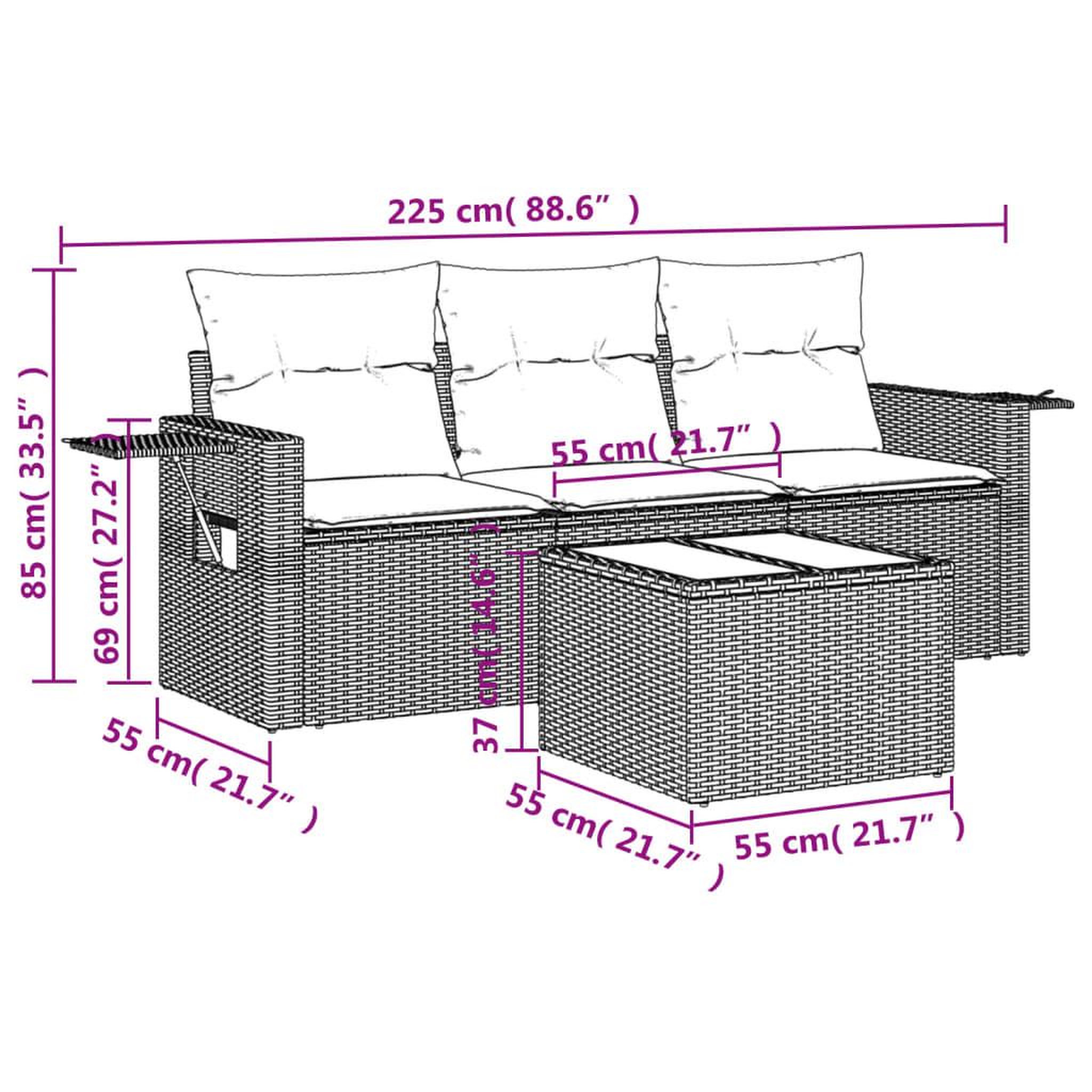 Voir la diapositive 4 : VIDAXL Salon de jardin 4 pcs avec coussins marron resine tressee