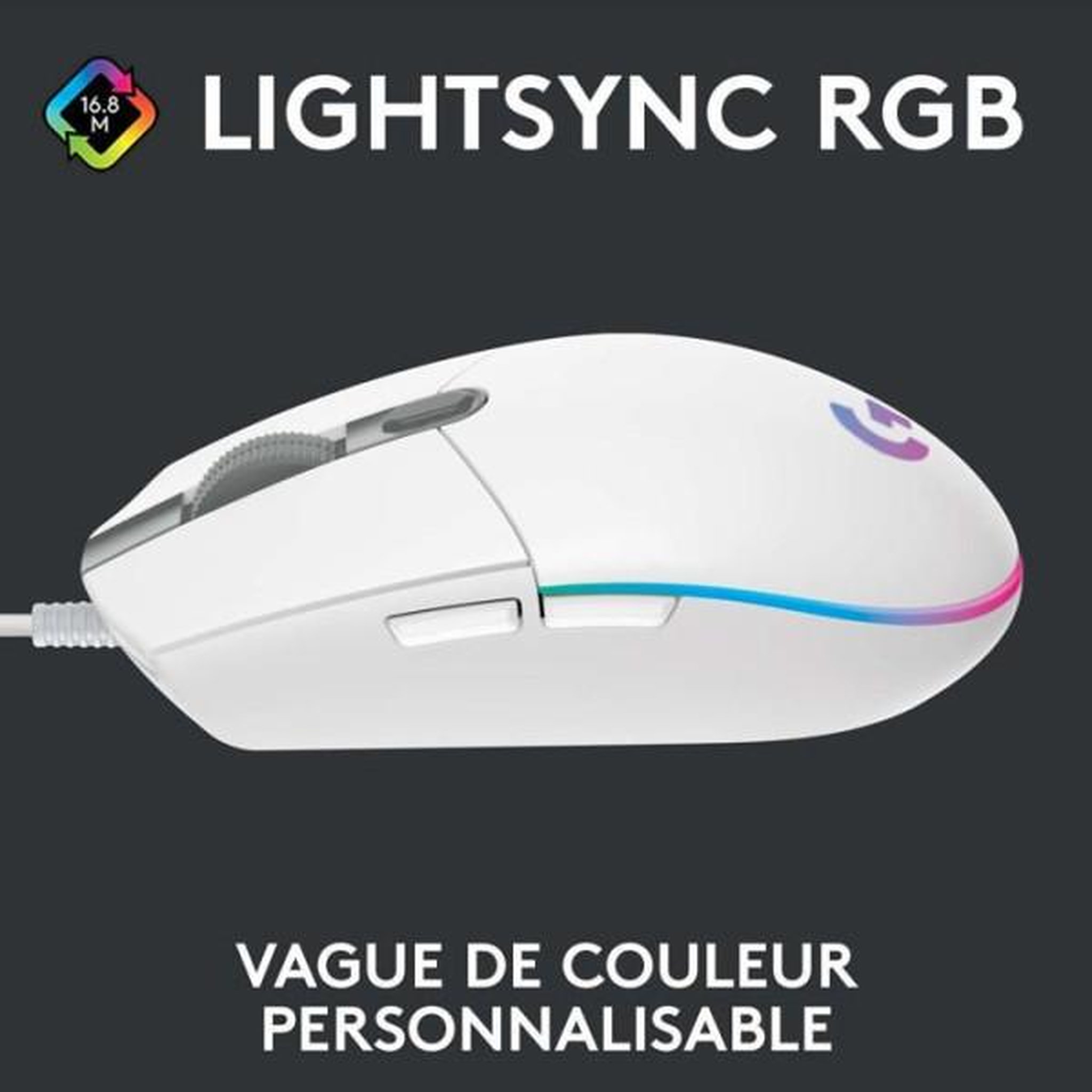 Voir la diapositive 2 : LOGITECH G Souris gamer - Filaire - Logitech G - G203 - Blanc