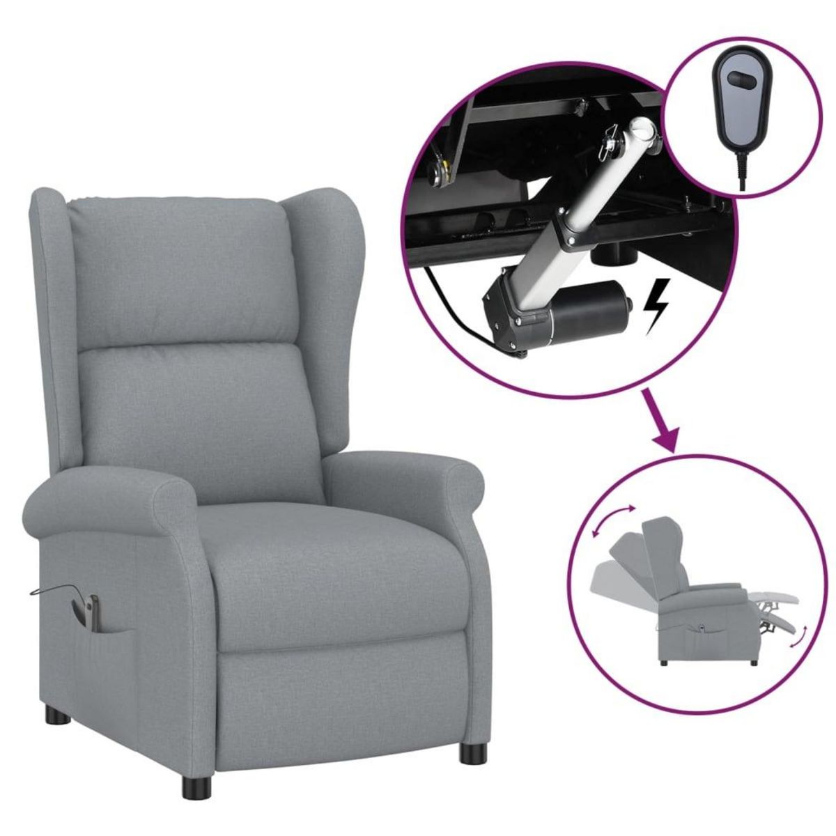 VIDAXL Fauteuil inclinable electrique a oreilles gris clair tissu