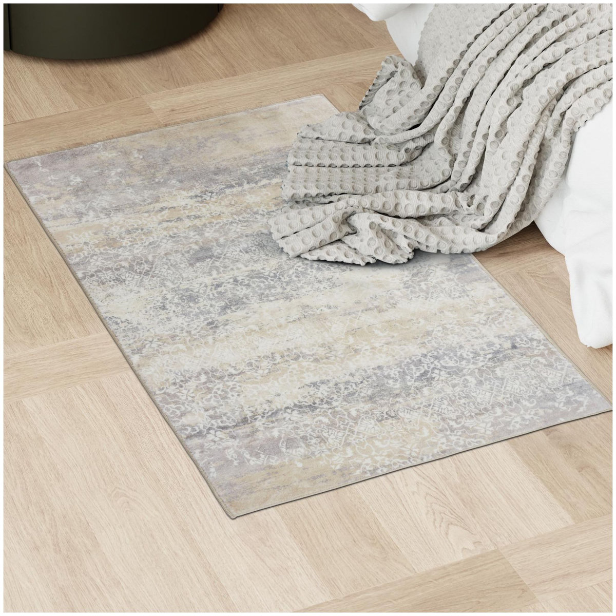 tectake Tapis design vintage à poils courts en laine synthétique et feutre beige 60 x 110 cm