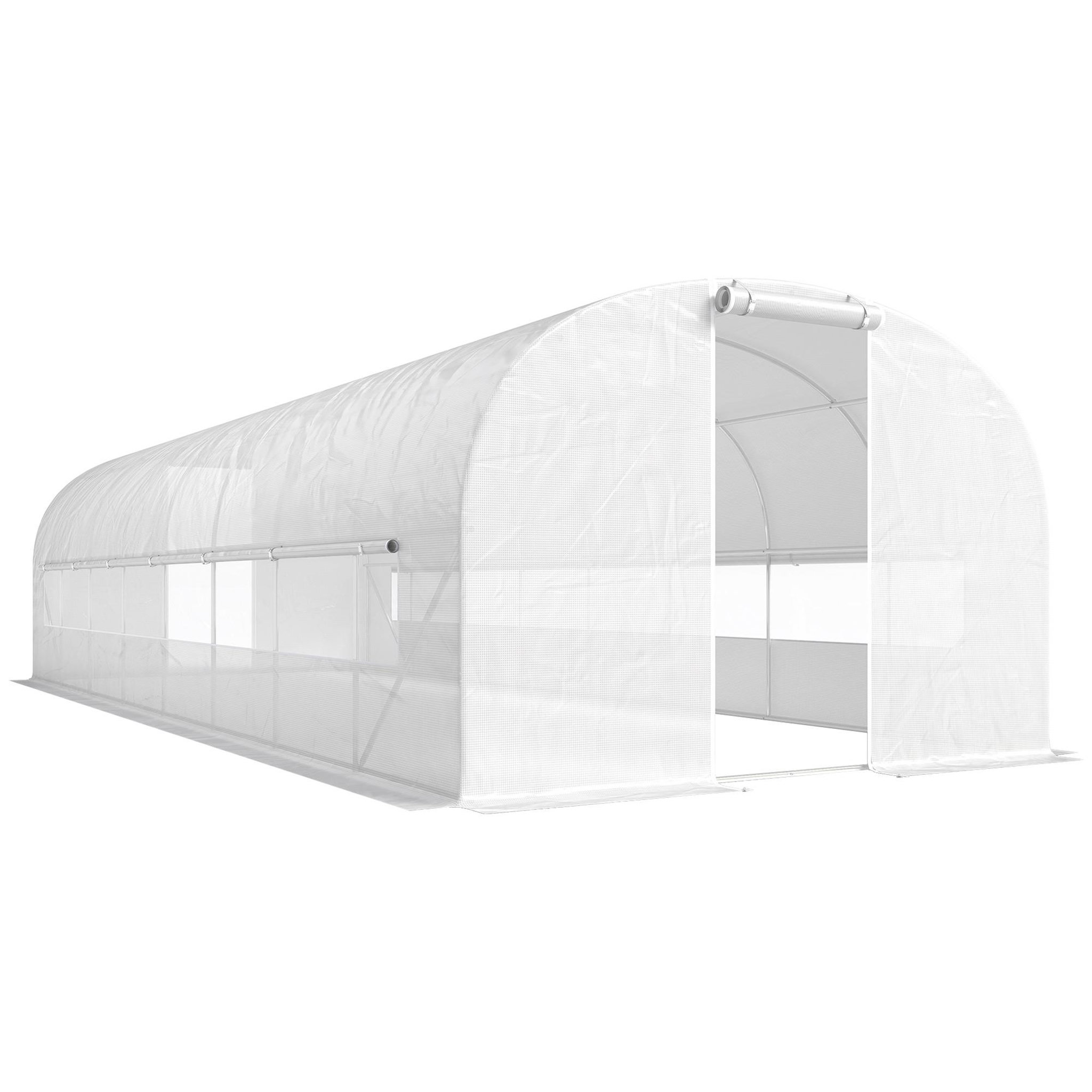 OUTSUNNY Serre tunnel de jardin 24m² 2 grandes fenêtres bâche pe 140 g/m² blanc