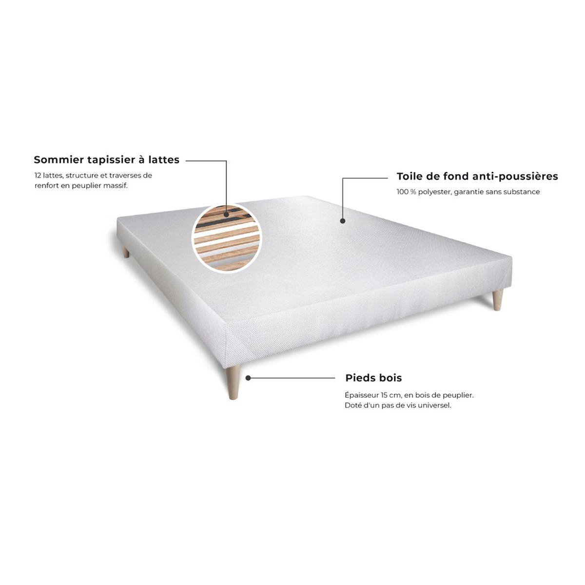 SEPTNUITS PACK matelas + sommier Memo Plus Mémoire de forme 3 zones + 2 oreillers + couette