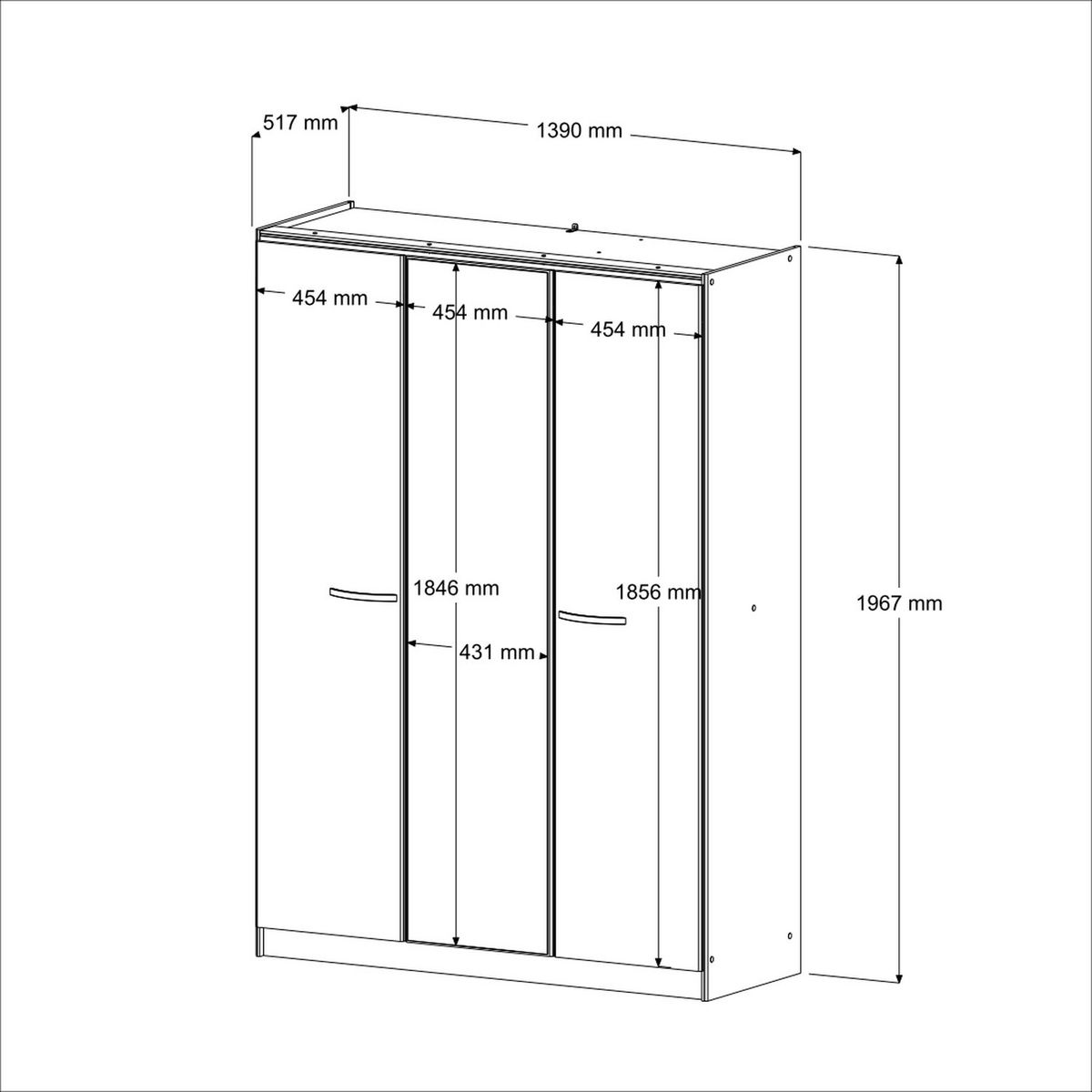 Armoire de chambre adulte 3 portes 1 miroir central L139cm ARIZONA