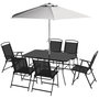 Voir la diapositive 1 : OUTSUNNY Ensemble salon de jardin 6 places 8 pièces - parasol, table, 6 chaises pliantes - métal époxy textilène polyester noir gris