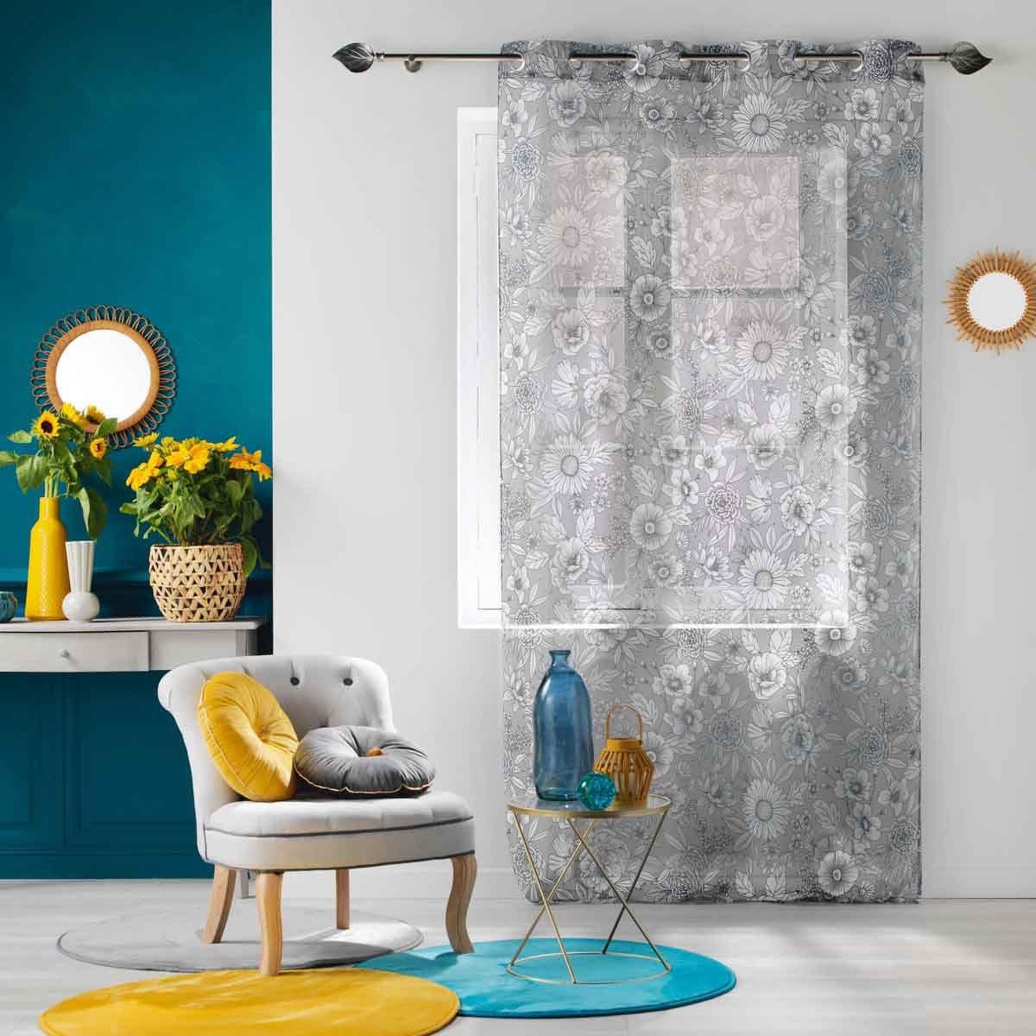 Voir la diapositive 3 : Douceur d'Intérieur Rideau voilage à œillets  milady  140x240cm gris