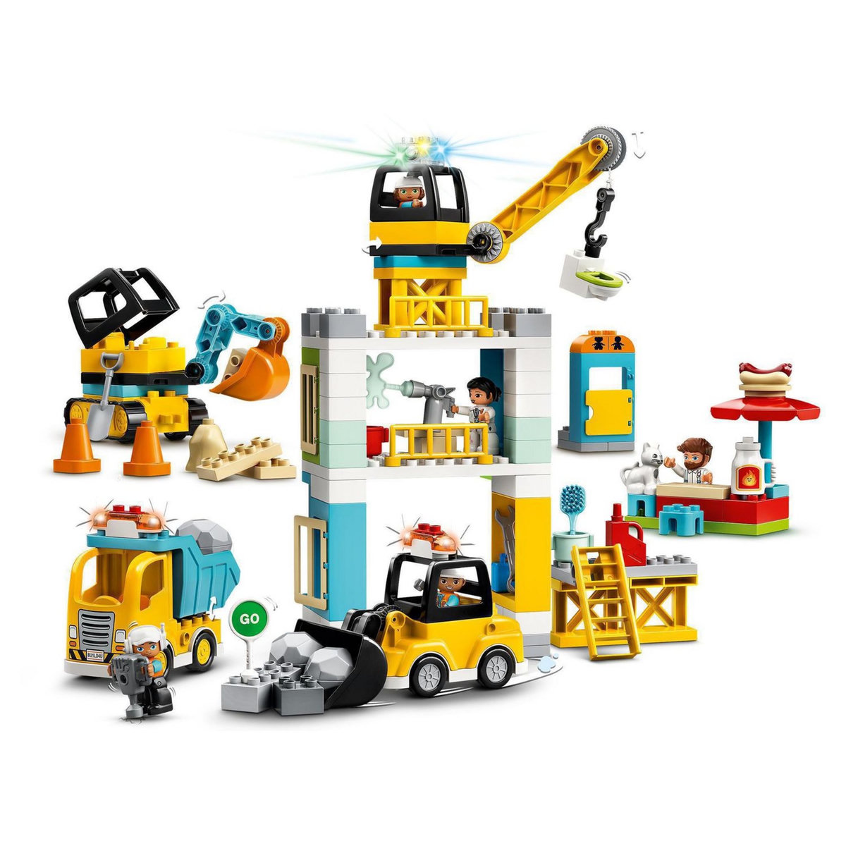 LEGO DUPLO 10933 La Grue Et Les Engins, Jouet Engin de Chantier pour Enfant 2-5 ans 