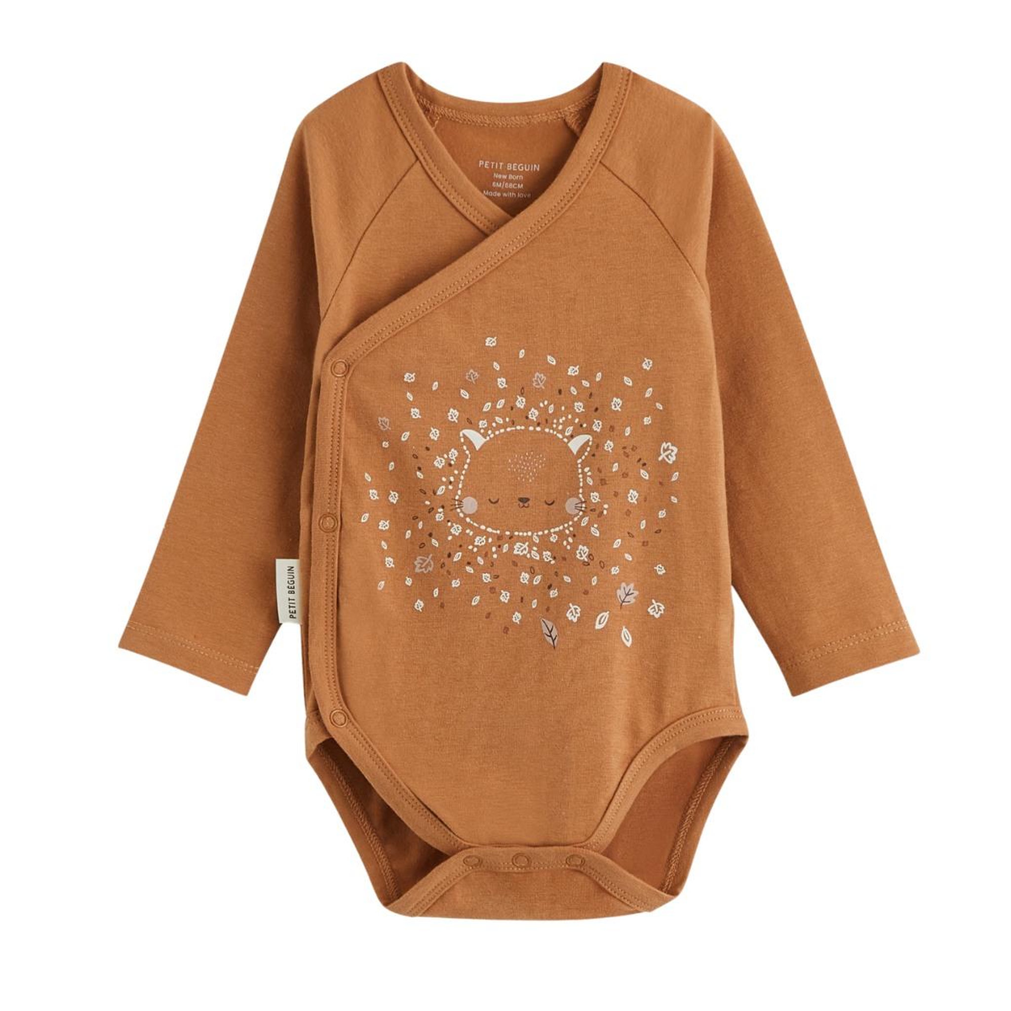 Voir la diapositive 3 : PETIT BEGUIN Lot de 2 bodies bébé manches longues ouverture croisée caramel