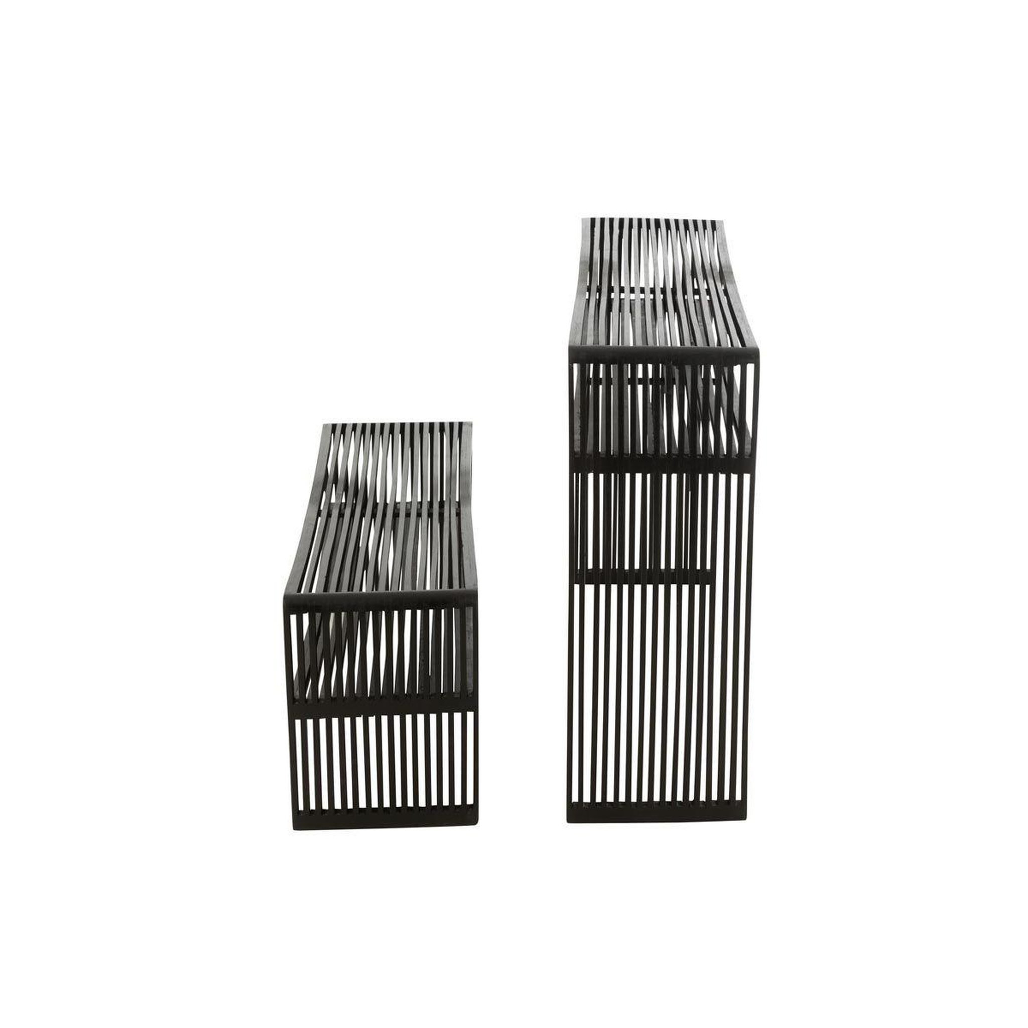Voir la diapositive 5 : J-LINE Lot de 2 consoles en bois  teck  130cm noir