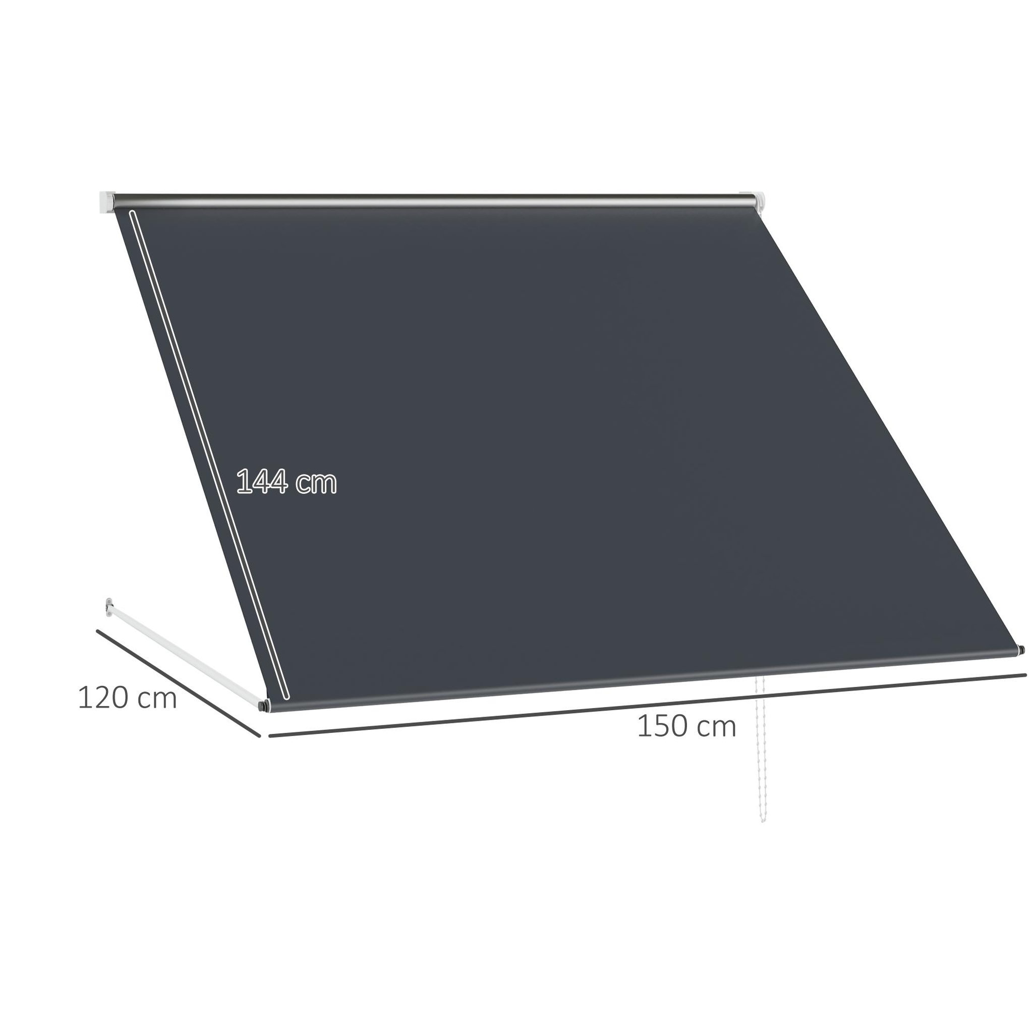 Voir la diapositive 3 : OUTSUNNY Store banne manuel inclinaison réglable acier alu. dim. 150L x 120l (avancée) cm polyester imperméabilisé anti-UV gris
