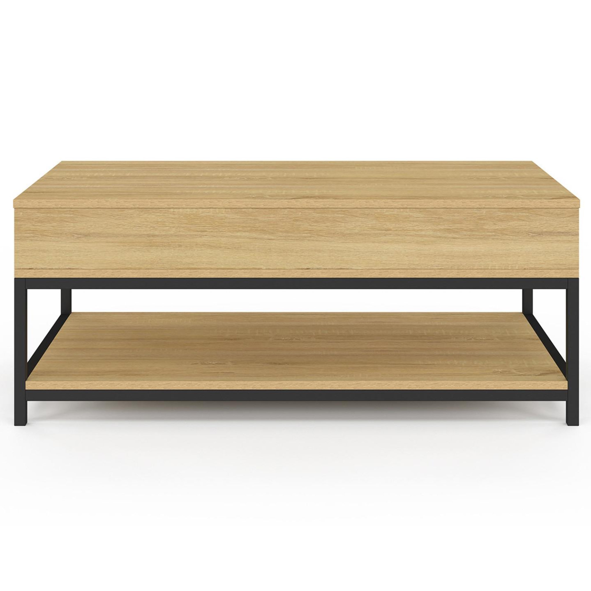 Voir la diapositive 3 : ID MARKET Table basse plateau relevable rectangulaire detroit 100 cm et étagère inférieure design industriel