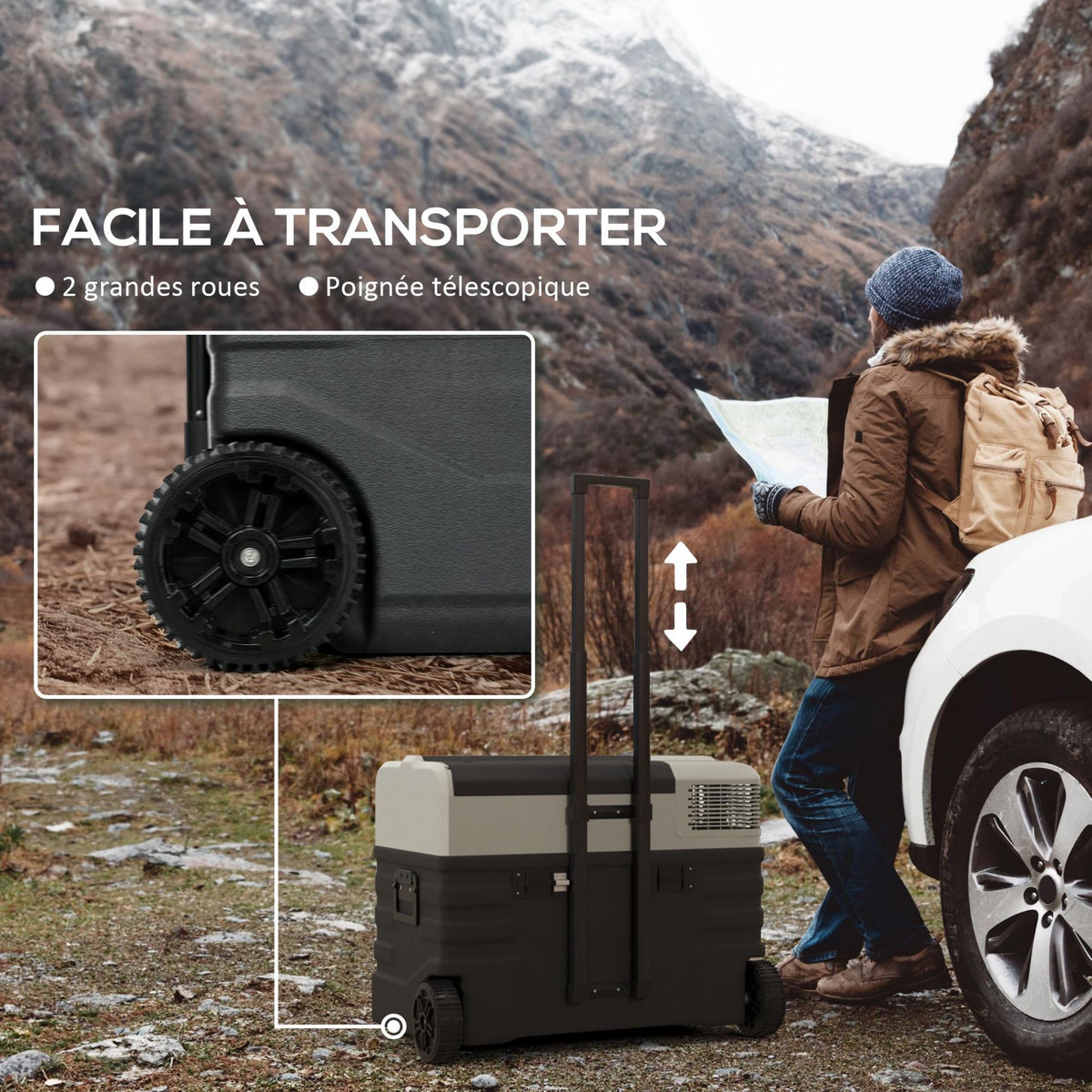 OUTSUNNY Glacière électrique voiture à compression 56L - réfrigérateur voiture congélateur 12/24V 60W max 2 modes gris noir