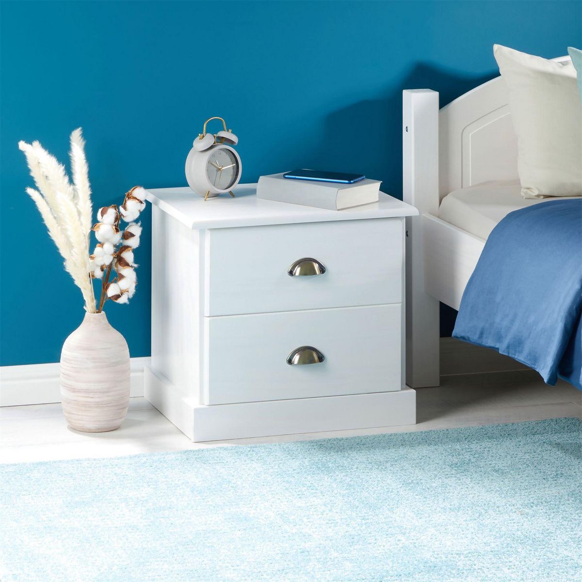 IDIMEX Table de chevet PARIS en pin massif, 2 tiroirs