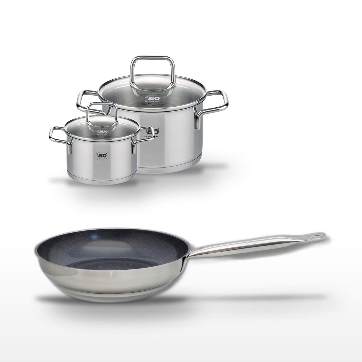 ELO Lot Poêle céramique 28cm et 2 Faitouts 14/20cm Elo Profi Therm Platinum