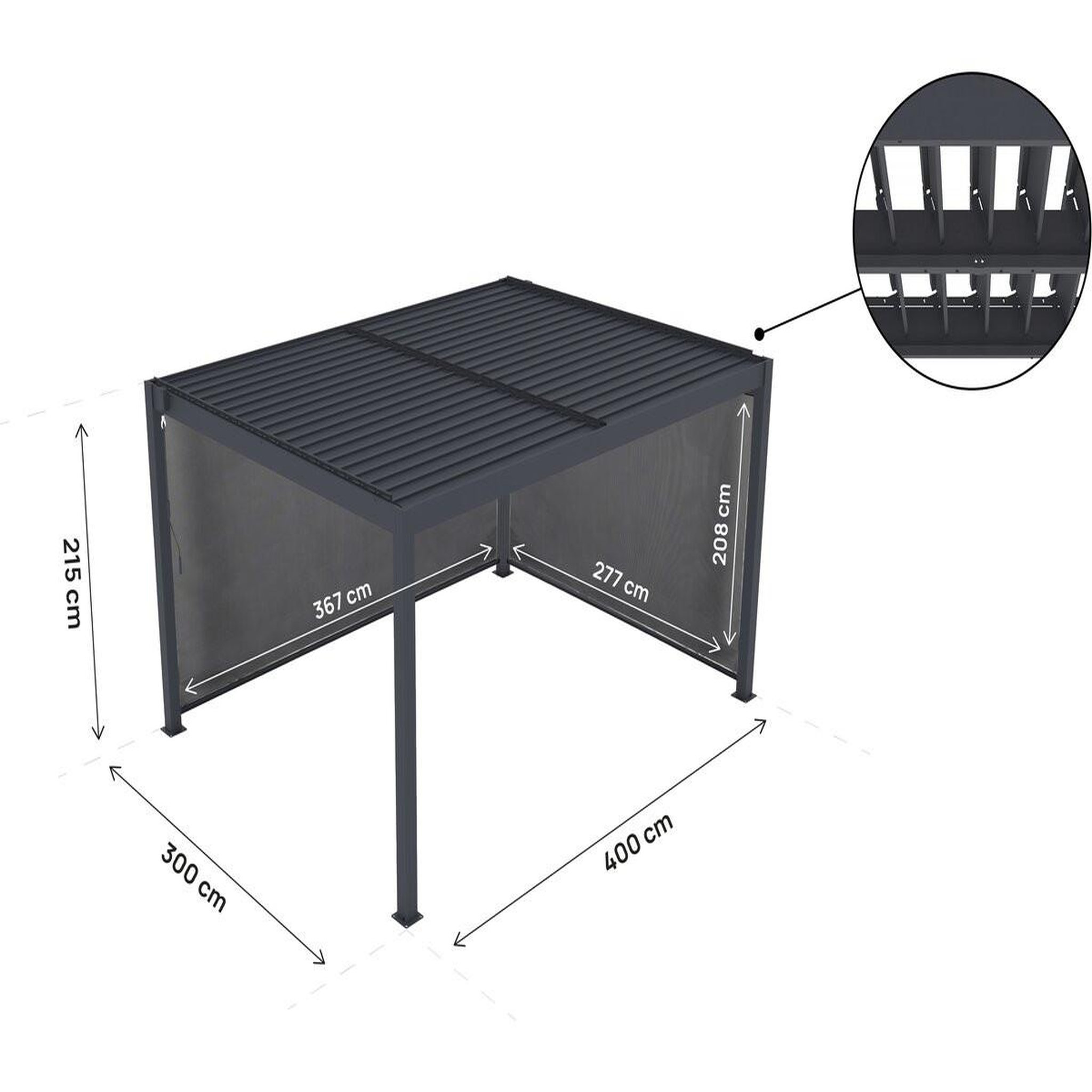 Voir la diapositive 4 : Habitat et Jardin Pergola bioclimatique avec led et 2 stores en aluminium  windsor premium  - 3 x 4 m - gris