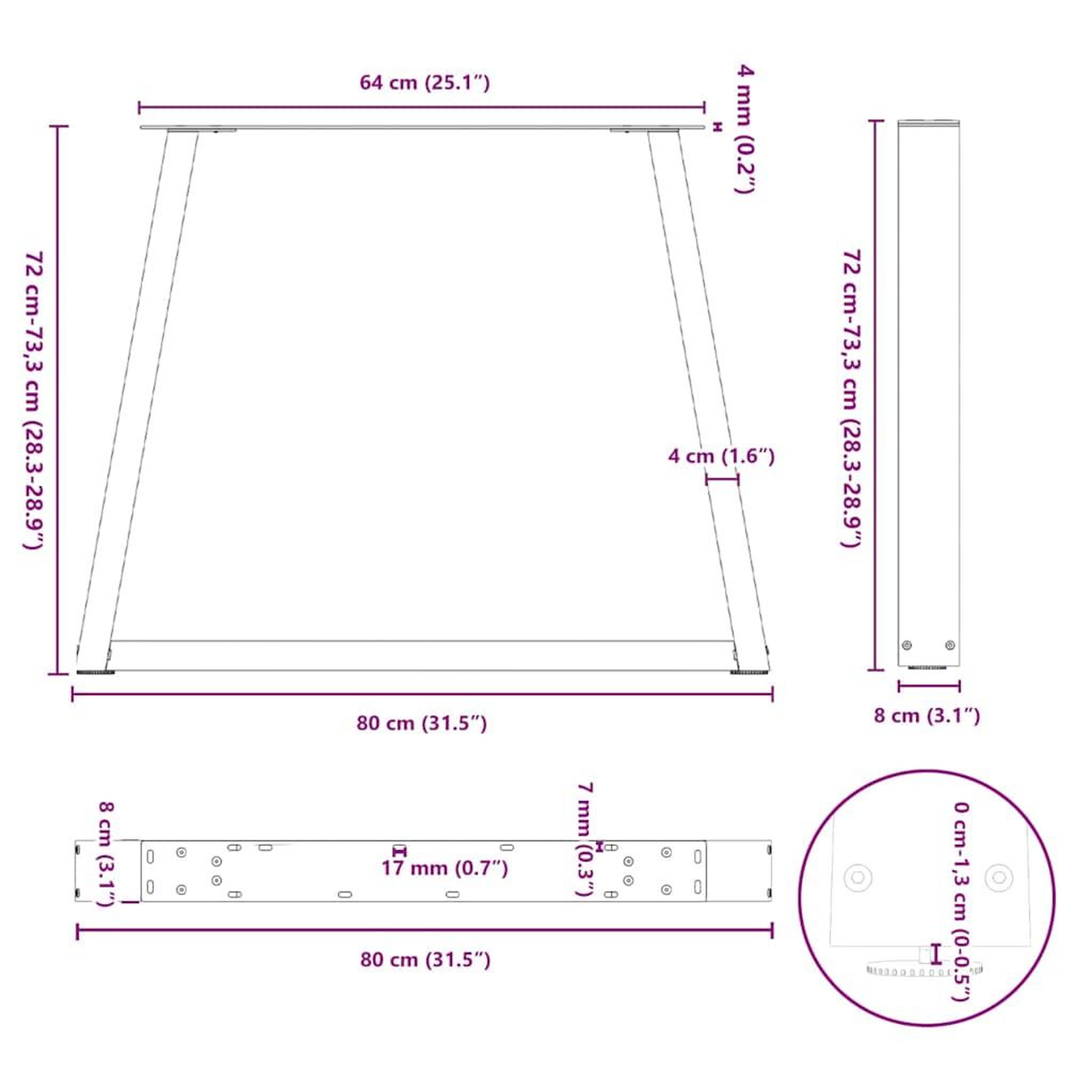 Voir la diapositive 6 : VIDAXL Pieds de table a manger forme de V 2 pcs 80x(72-73,3) cm acier