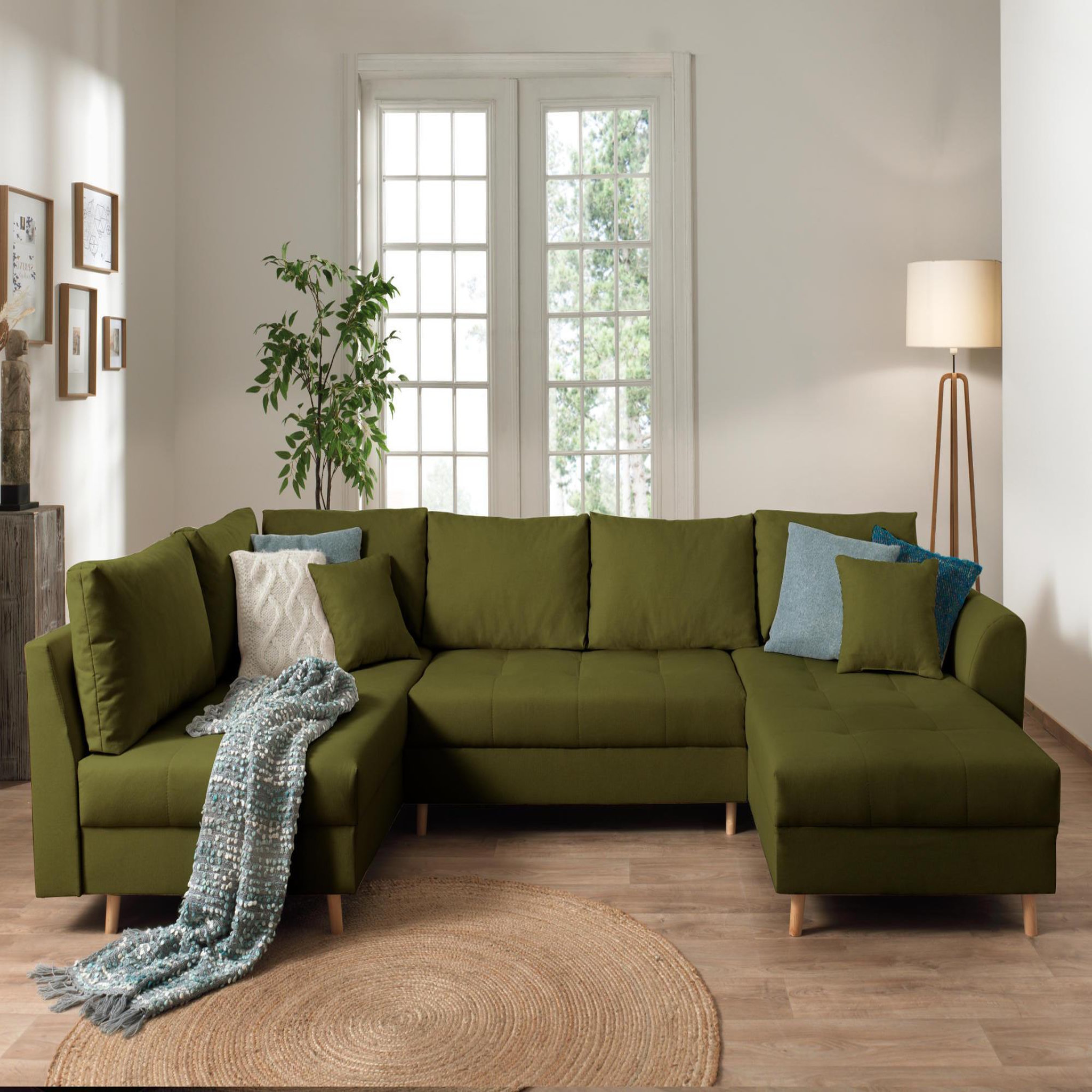 Voir la diapositive 2 : LISA DESIGN Rune - canapé panoramique avec pouf d'appoint - 7 places - style scandinave - gauche