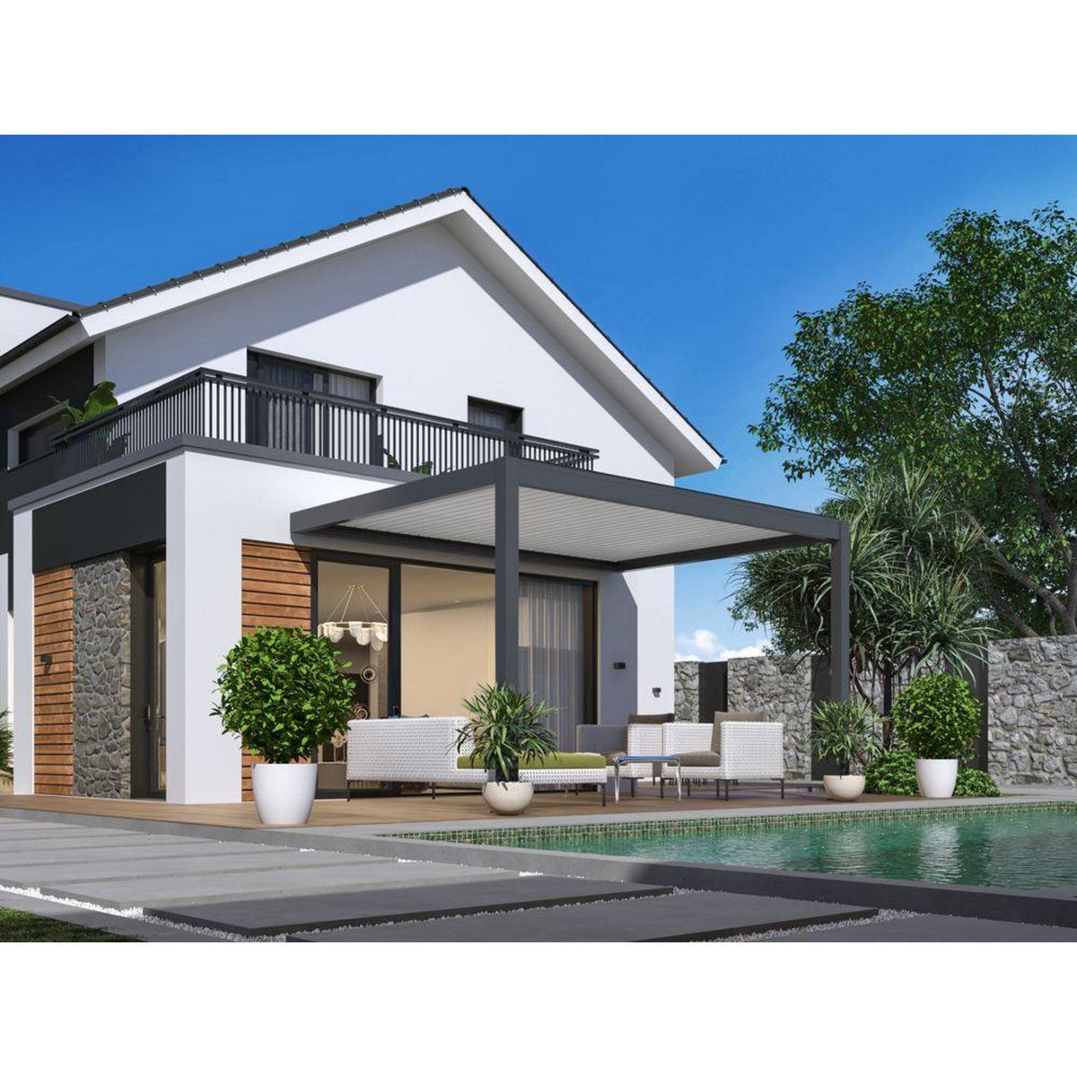 Proloisirs Pergola bioclimatique adossée Zéphir motorisée aluminium/lames - grey - 3 x 4 m