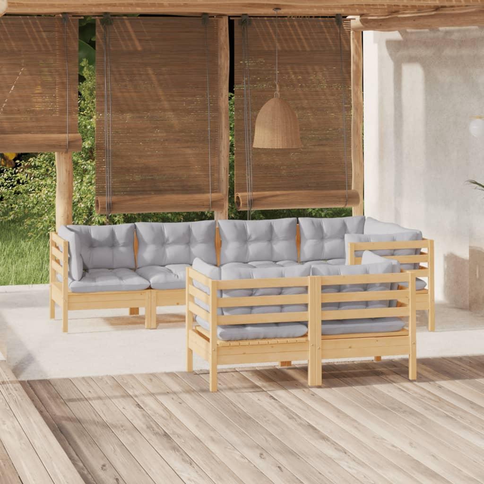 VIDAXL Salon de jardin 7 pcs avec coussins gris bois de pin massif