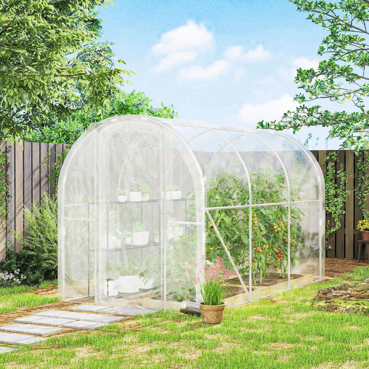 OUTSUNNY Serre tunnel de jardin 6 m² - 3 x 2 x 2 m - porte - acier galvanisé PE 150 g/m² transparent
