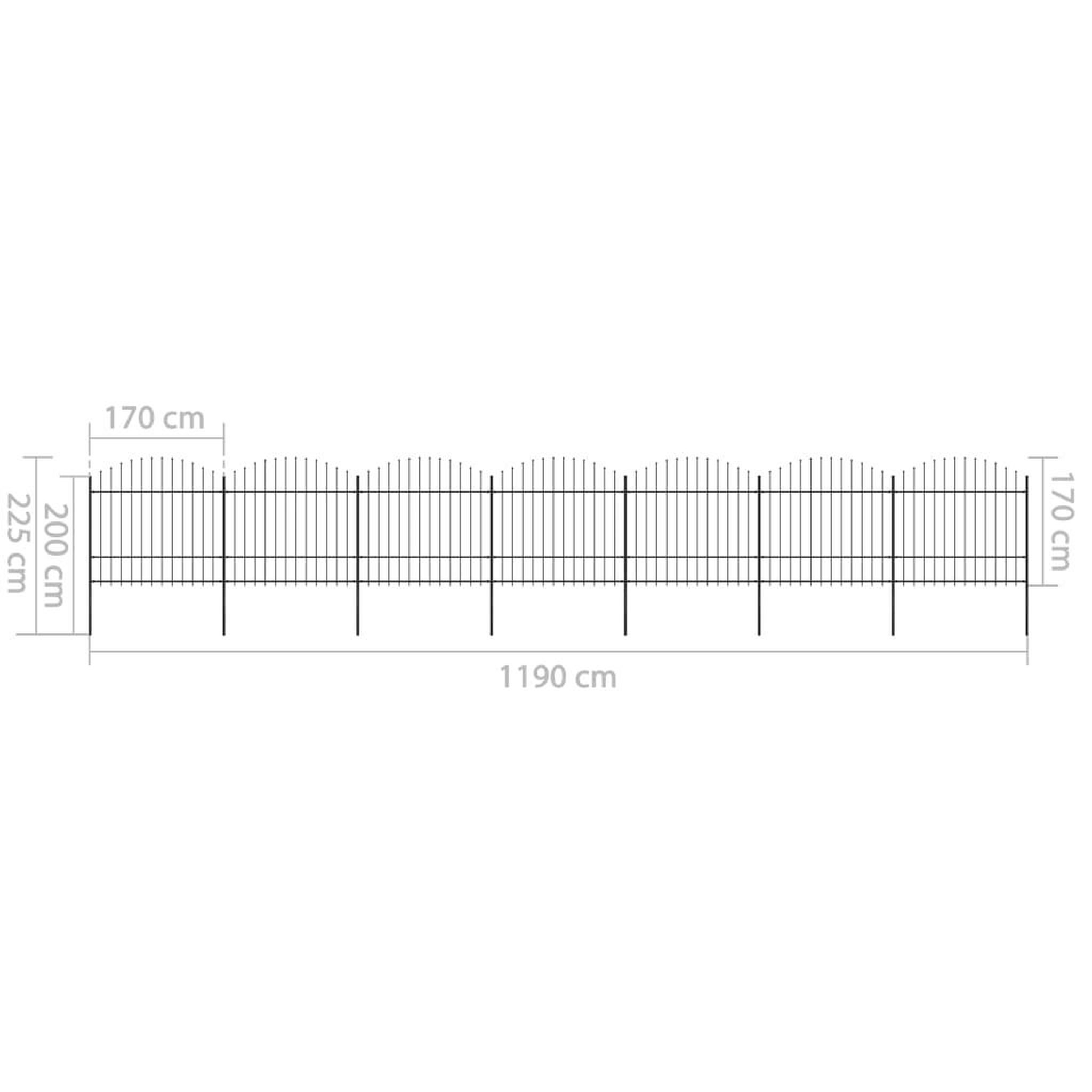 Voir la diapositive 5 : VIDAXL Cloture de jardin a dessus en lance Acier (1,5-1,75)x11,9m Noir