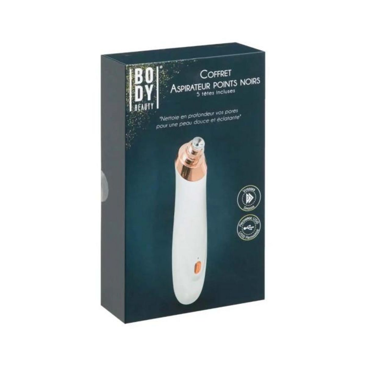 Body beauty Coffret Aspirateur Points Noirs  5 Têtes  18cm Blanc